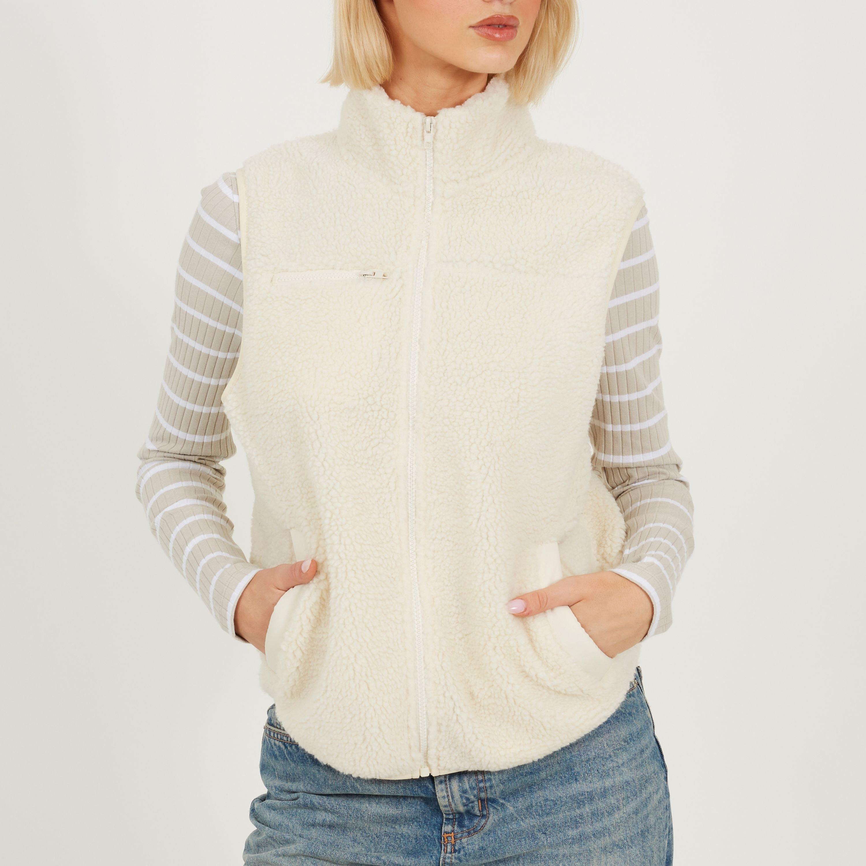 Cream - Brave Soul - BS Womens Full Zip Fleece Gilet with Pocket Detail - 1