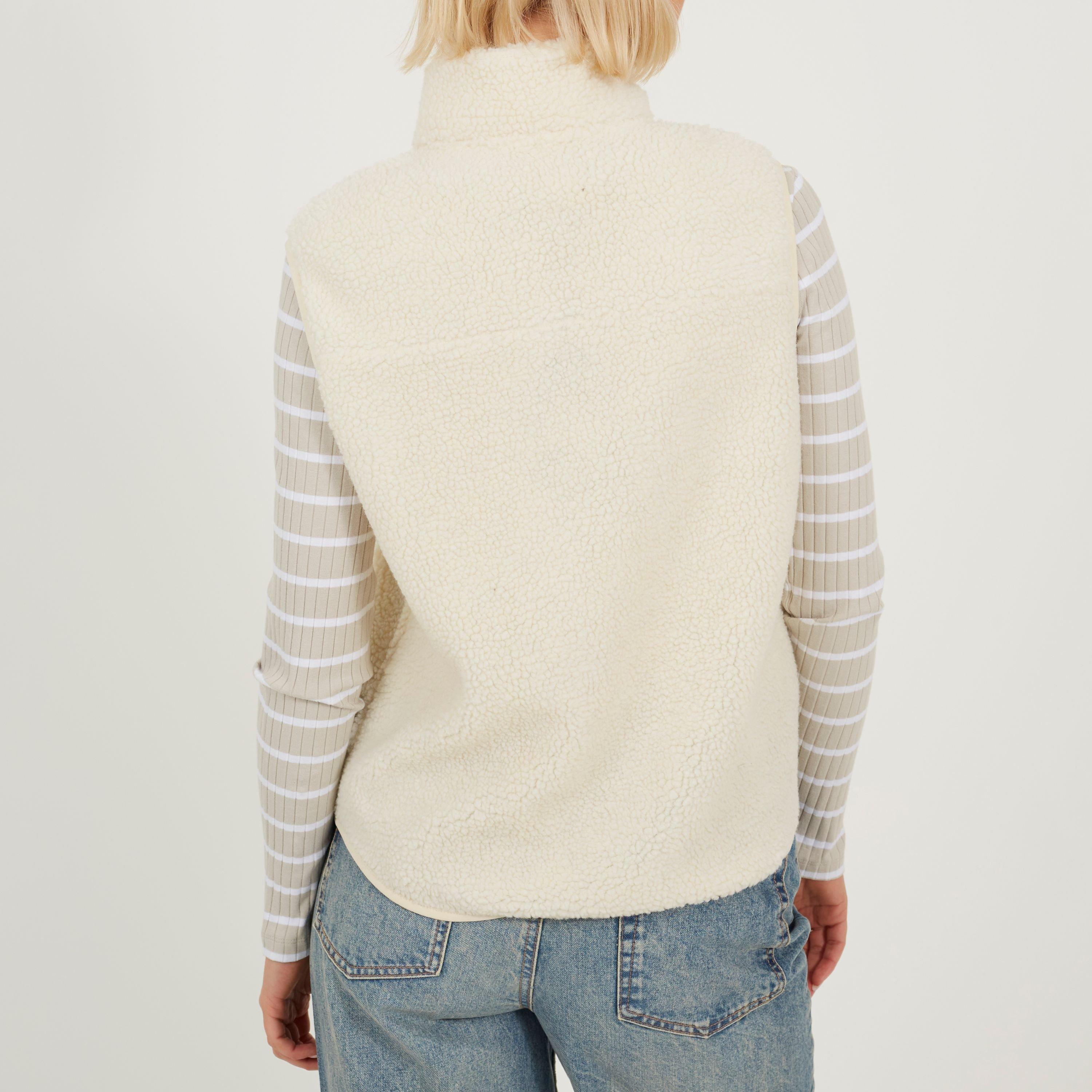 Creme - Brave Soul - BS Womens Full Zip Fleece Gilet with Pocket Detail - 2