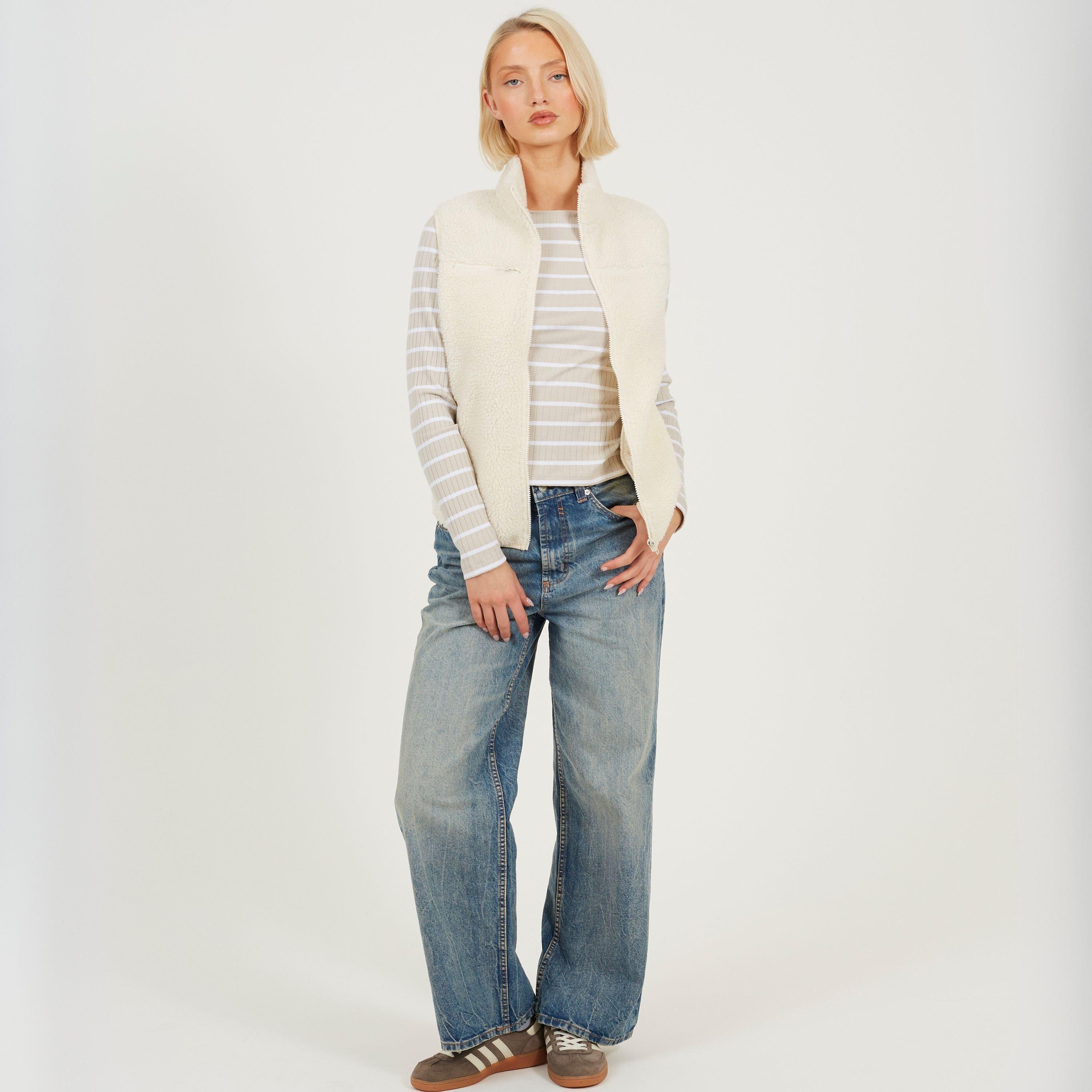 Creme - Brave Soul - BS Womens Full Zip Fleece Gilet with Pocket Detail - 4