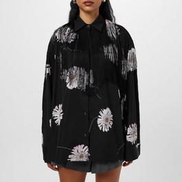 Prada Printed Poplin Shirt With Fringe Detail