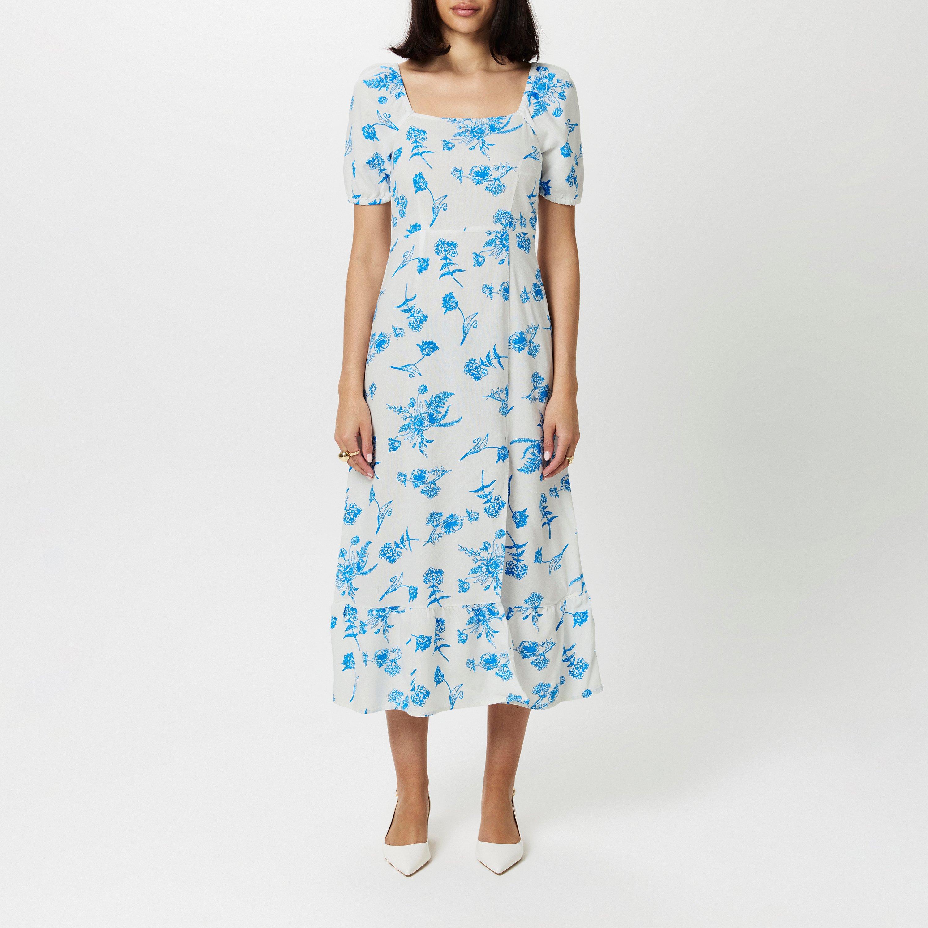 Ibiza Blue AOP - Vero Moda - Women's Linen Milkmaid Dress - 1