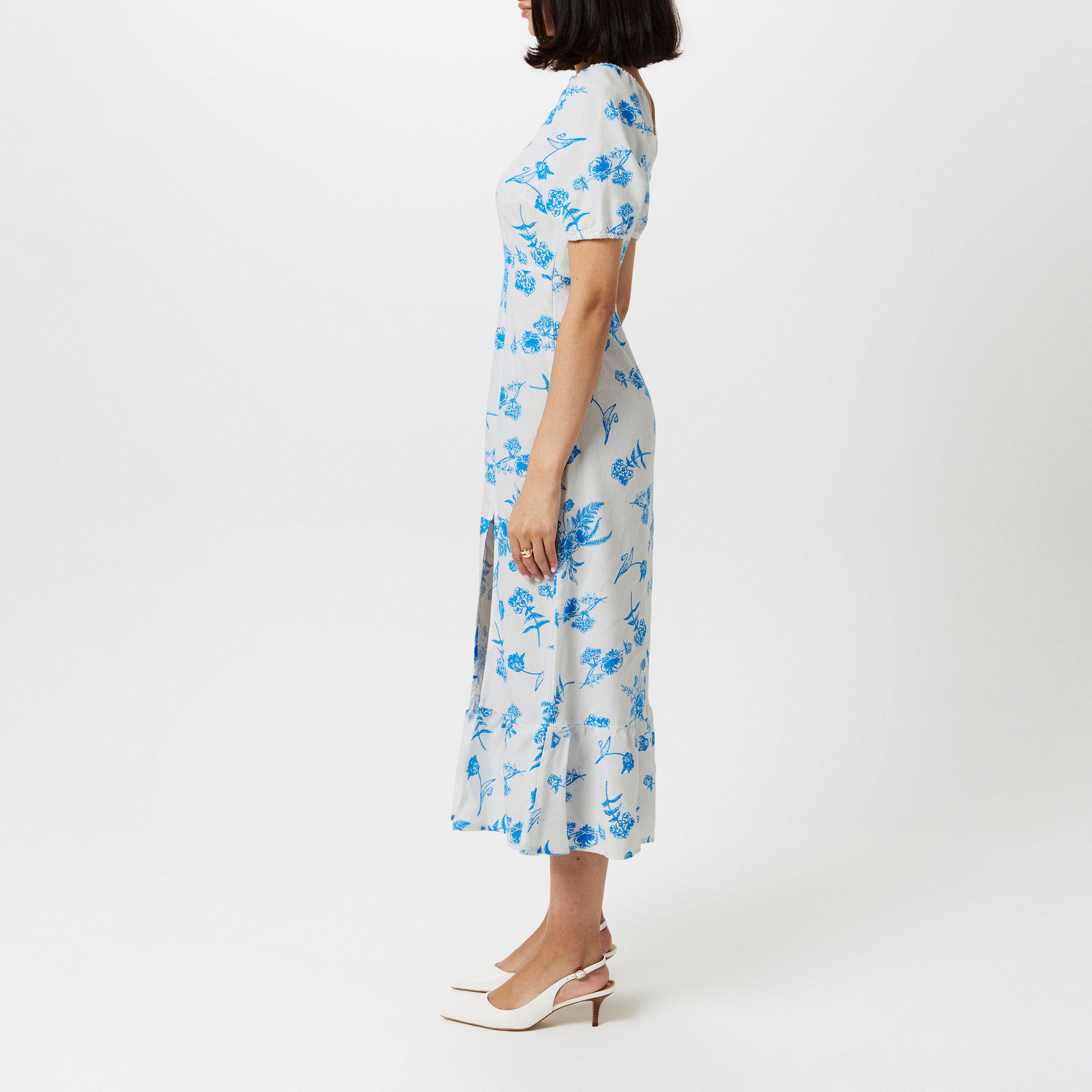 Ibiza Blu AOP - Vero Moda - Women's Linen Milkmaid Dress - 2