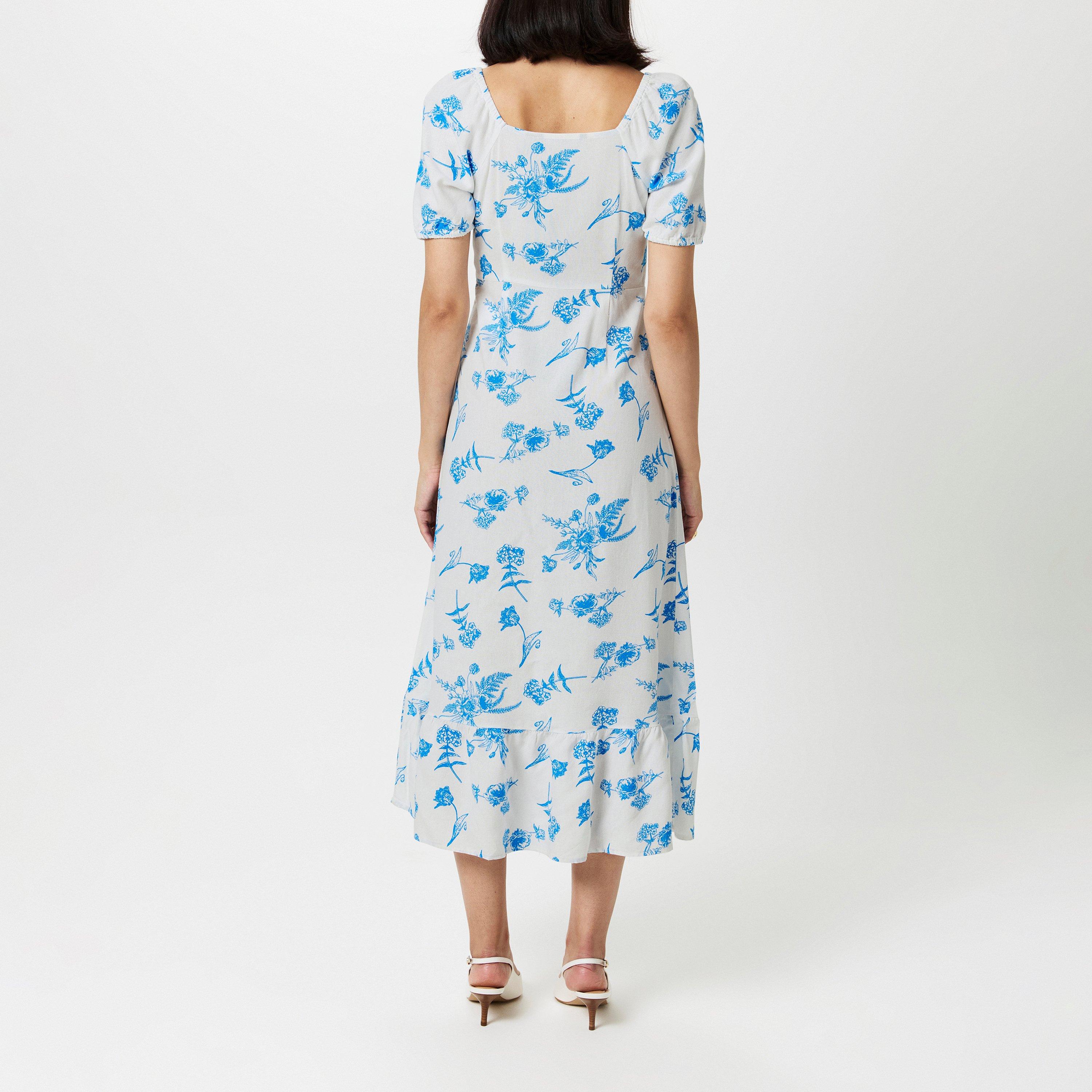 Ibiza Blu AOP - Vero Moda - Women's Linen Milkmaid Dress - 3