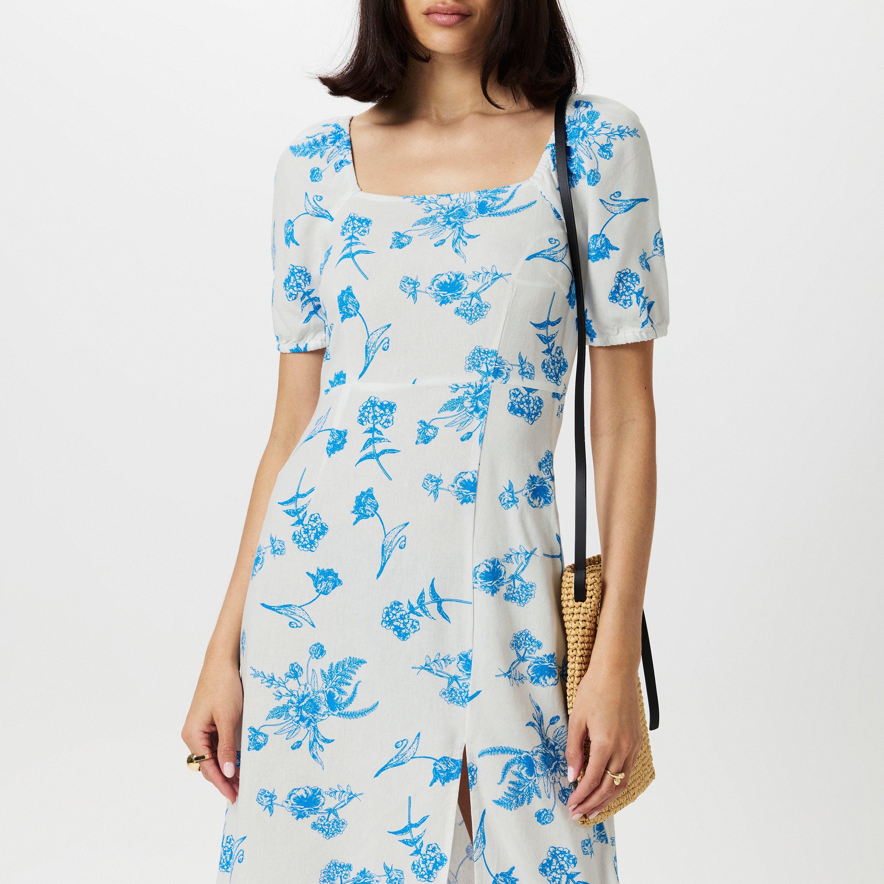 Ibiza Blu AOP - Vero Moda - Women's Linen Milkmaid Dress - 4