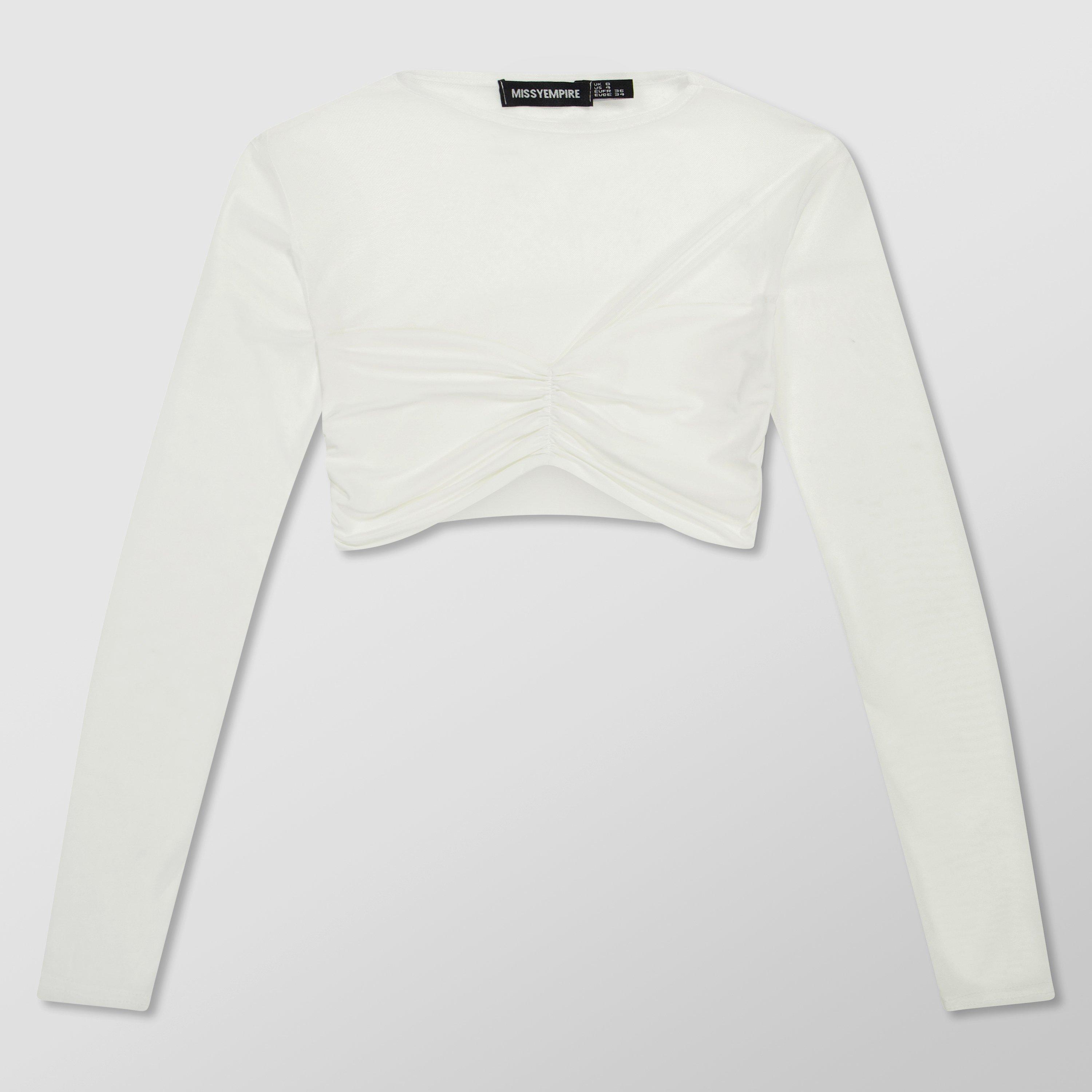 Missy Empire Women's Mesh Sleeve Slinky Top - White - 14 (L)