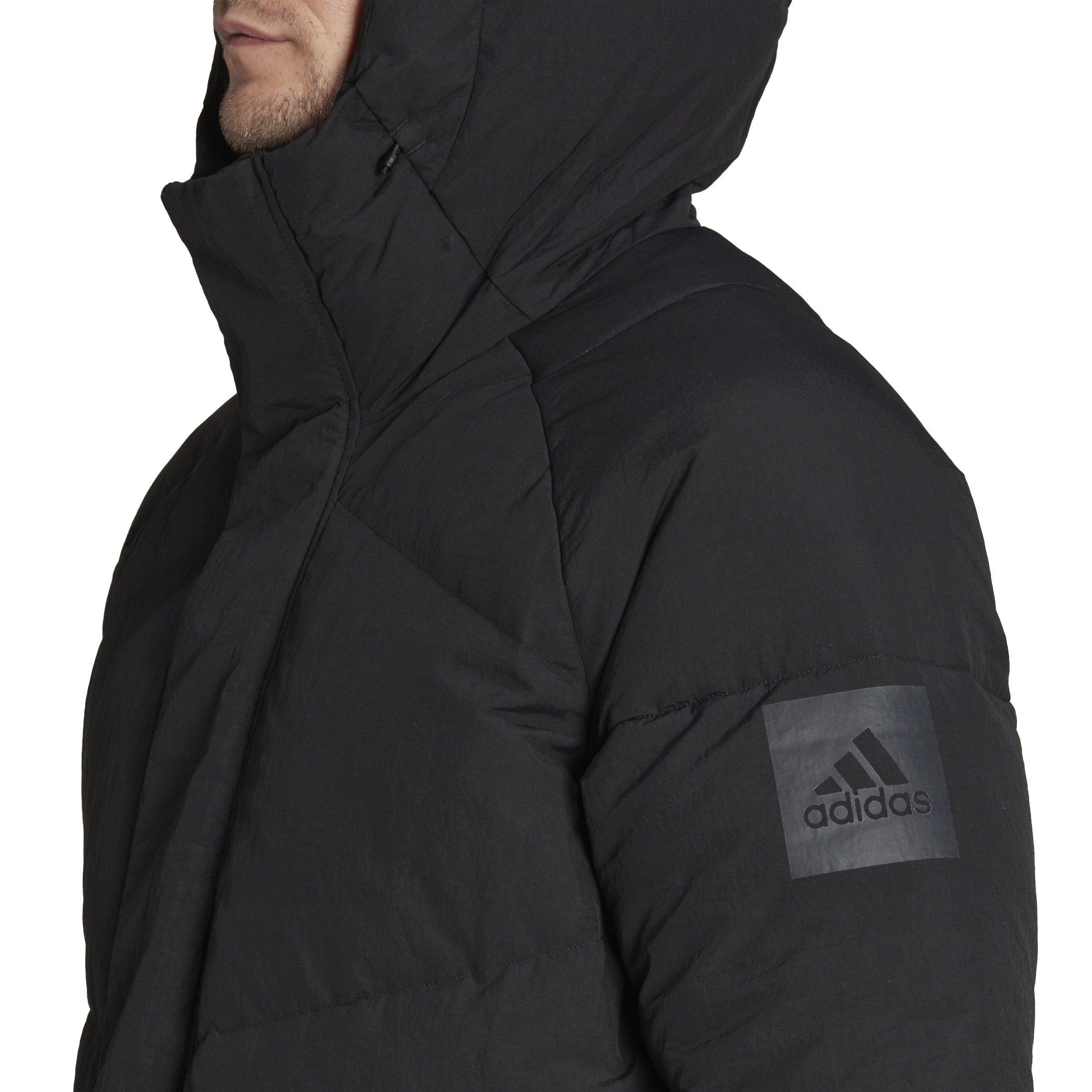 Schwarz - adidas - Big Baffle Wind Resistant Water Repellent Hooded Long Down Jacket - 7