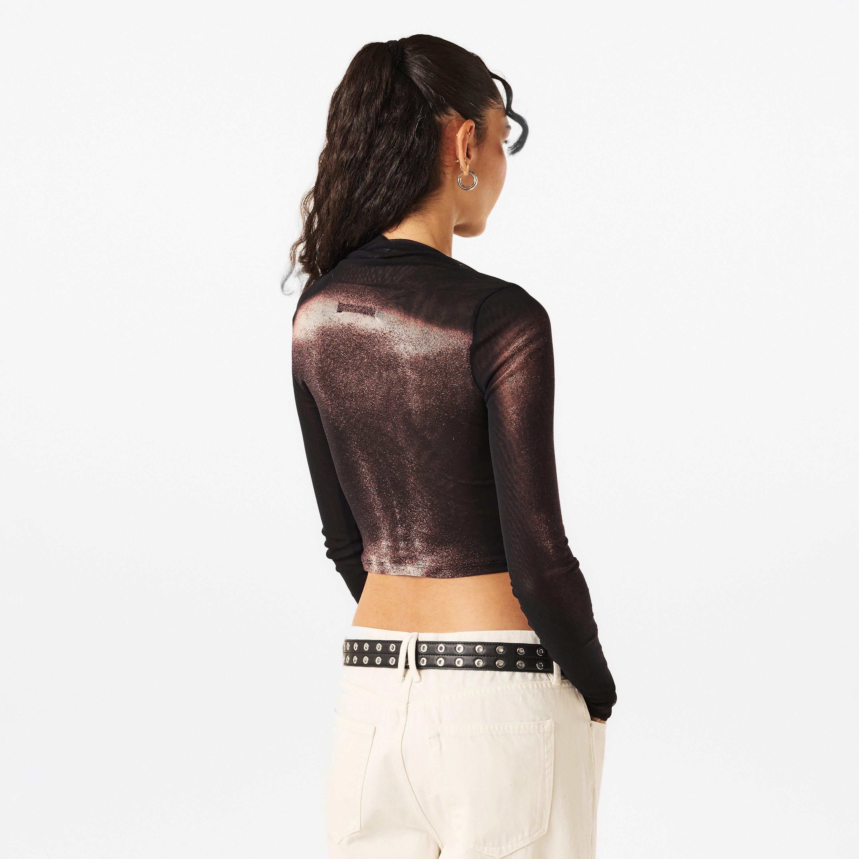 Black/Brown - Jean Paul Gaultier - Women's Long-Sleeve Crop Top - 4