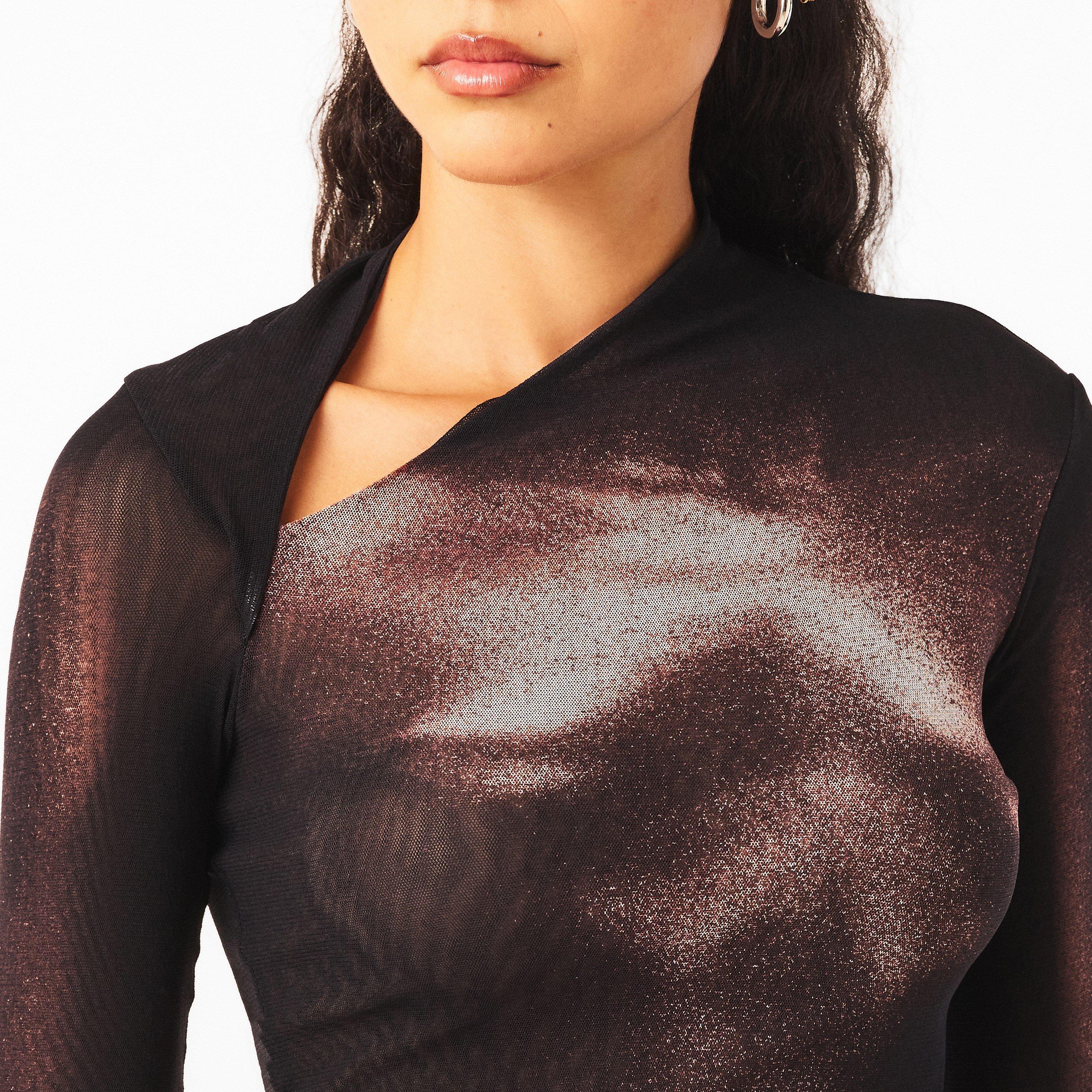 Black/Brown - Jean Paul Gaultier - Women's Long-Sleeve Crop Top - 5