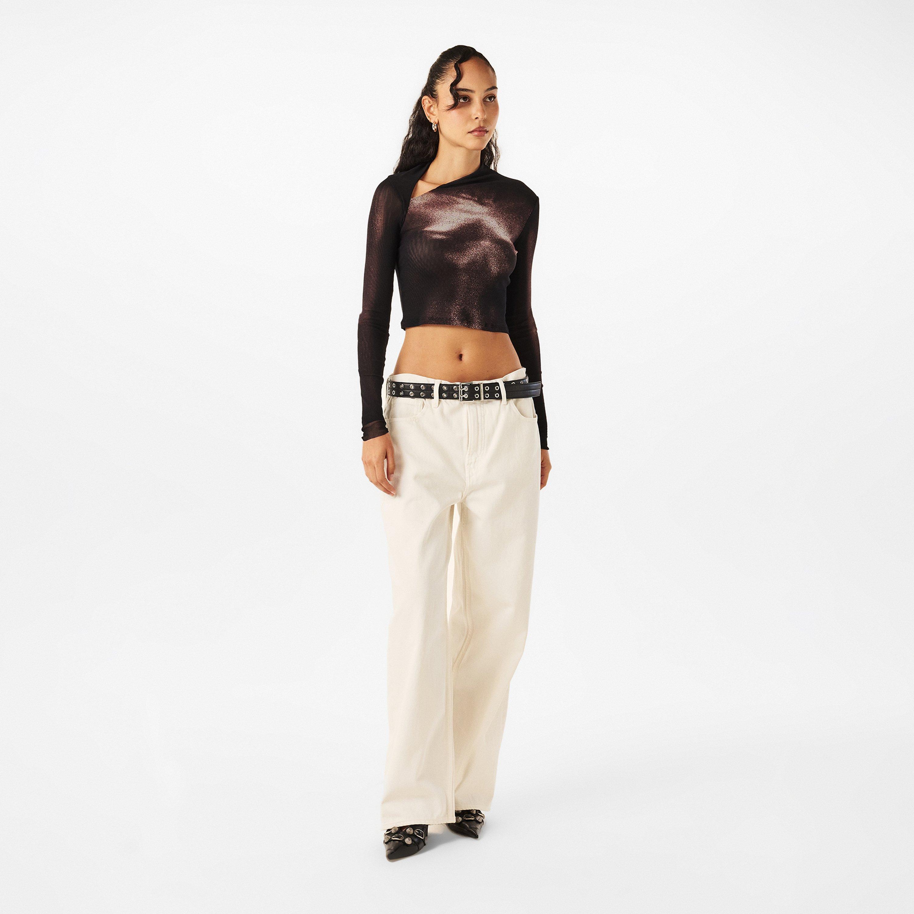 Black/Brown - Jean Paul Gaultier - Women's Long-Sleeve Crop Top - 6