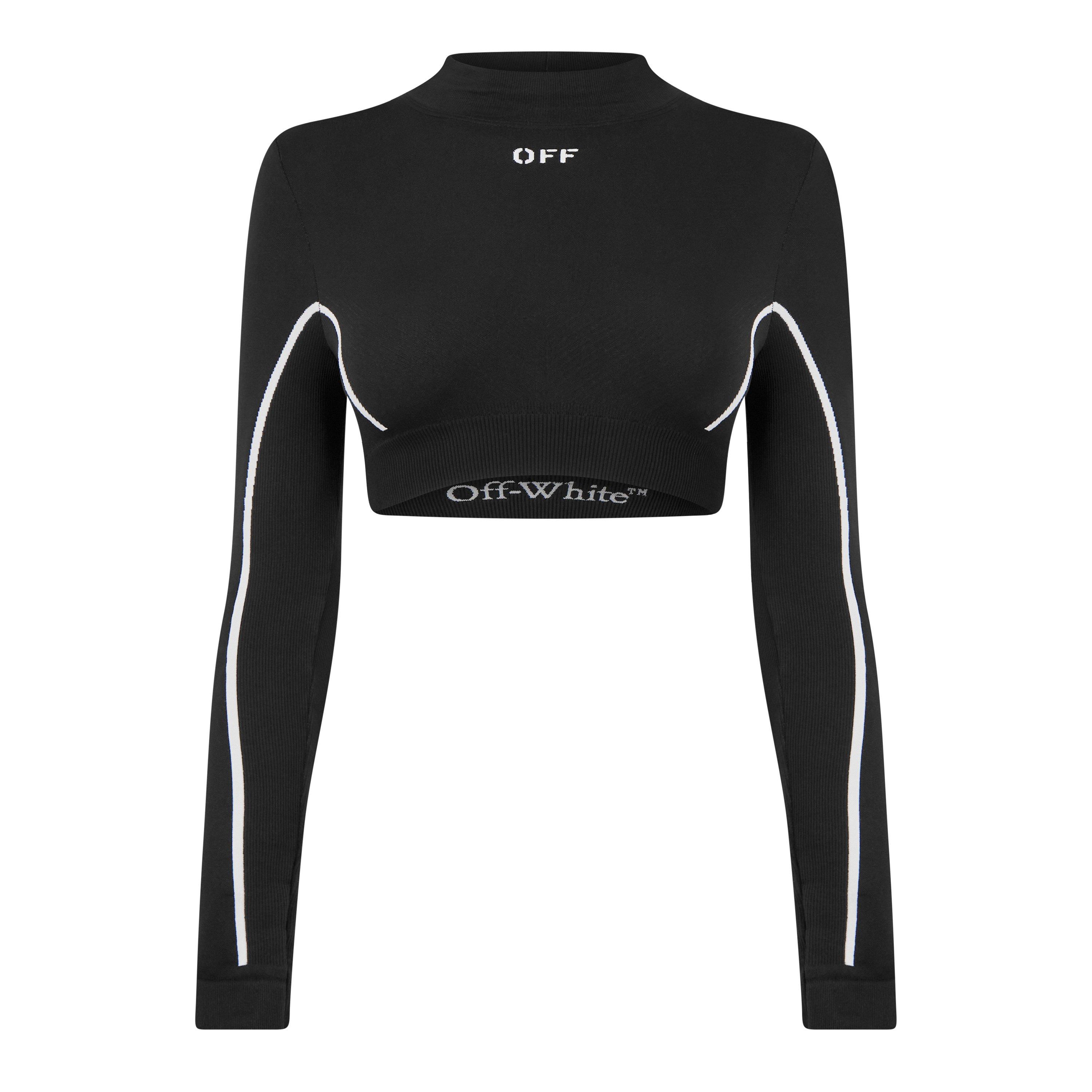 Black - Off White - Women's Long-Sleeve Seamless Crop Top - 7