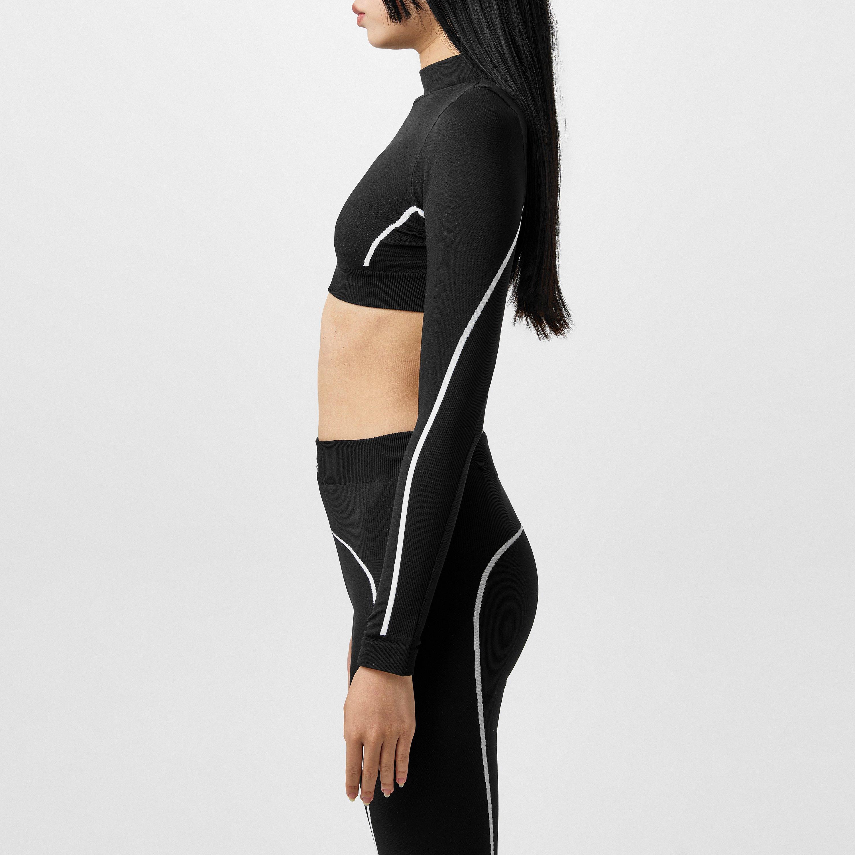 Black - Off White - Women's Long-Sleeve Seamless Crop Top - 6