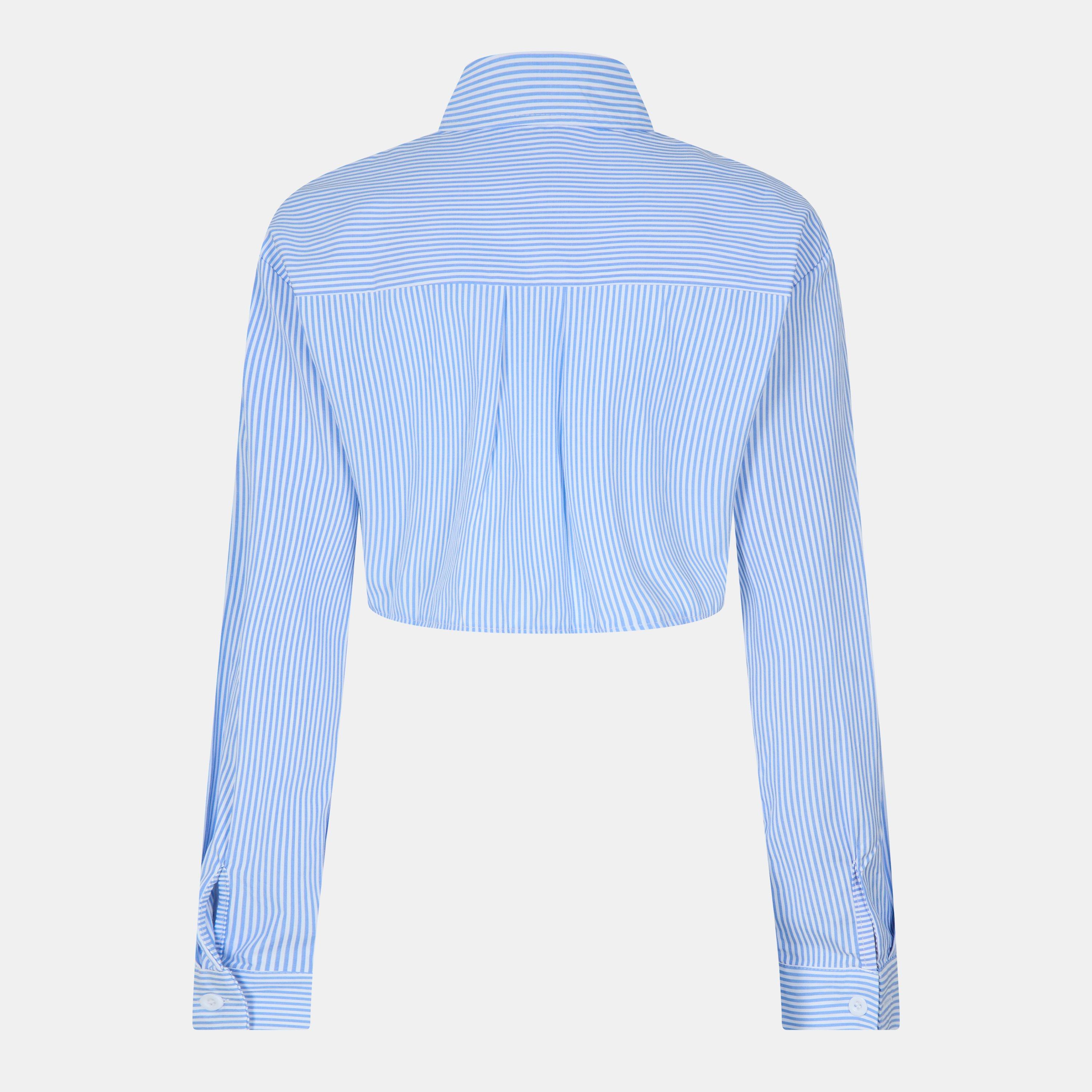 Blauw - Missy Empire - Stripe Cotton Cropped Shirt Womens - 2