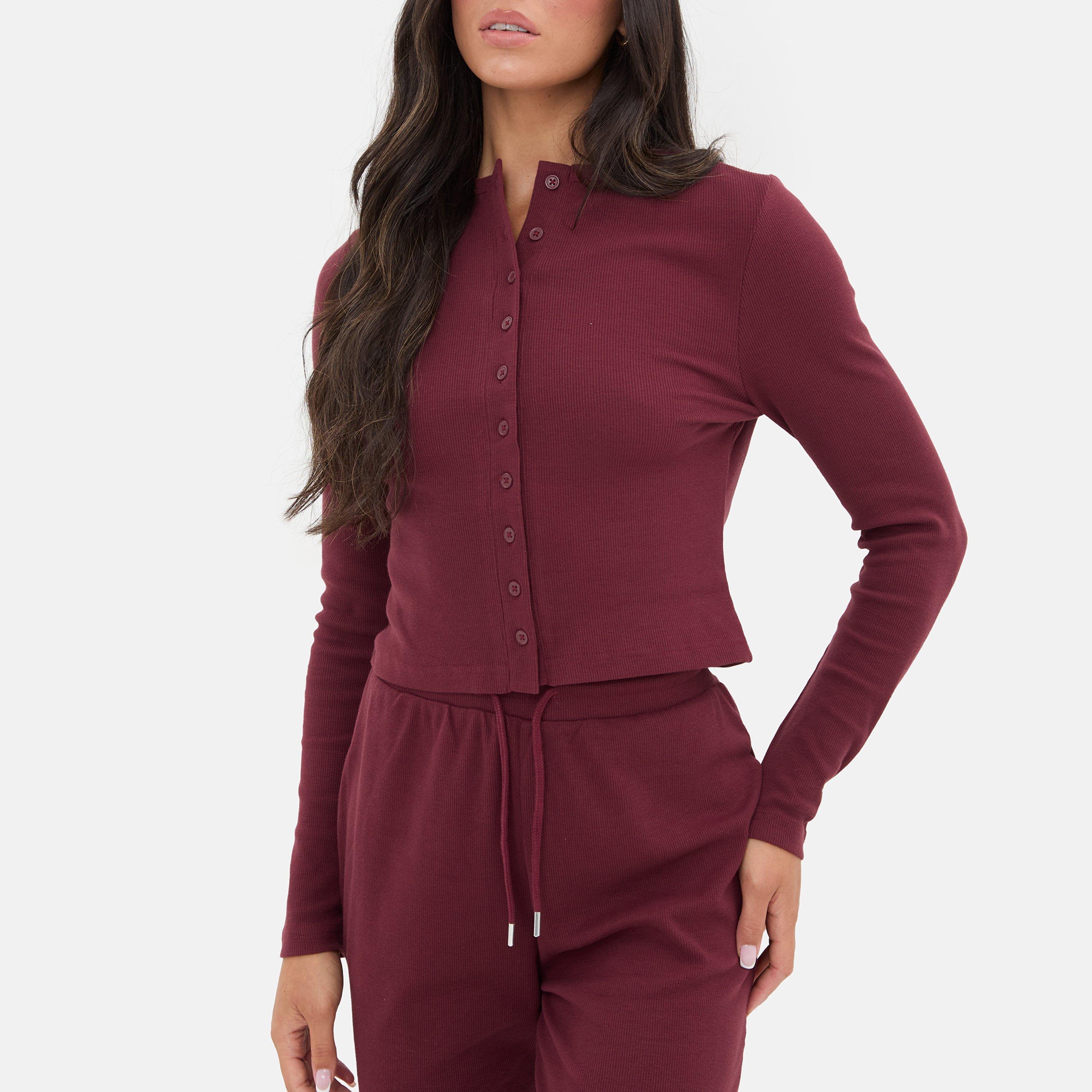 Burgundy - I Saw It First - Button Front Long Sleeve Top - 1