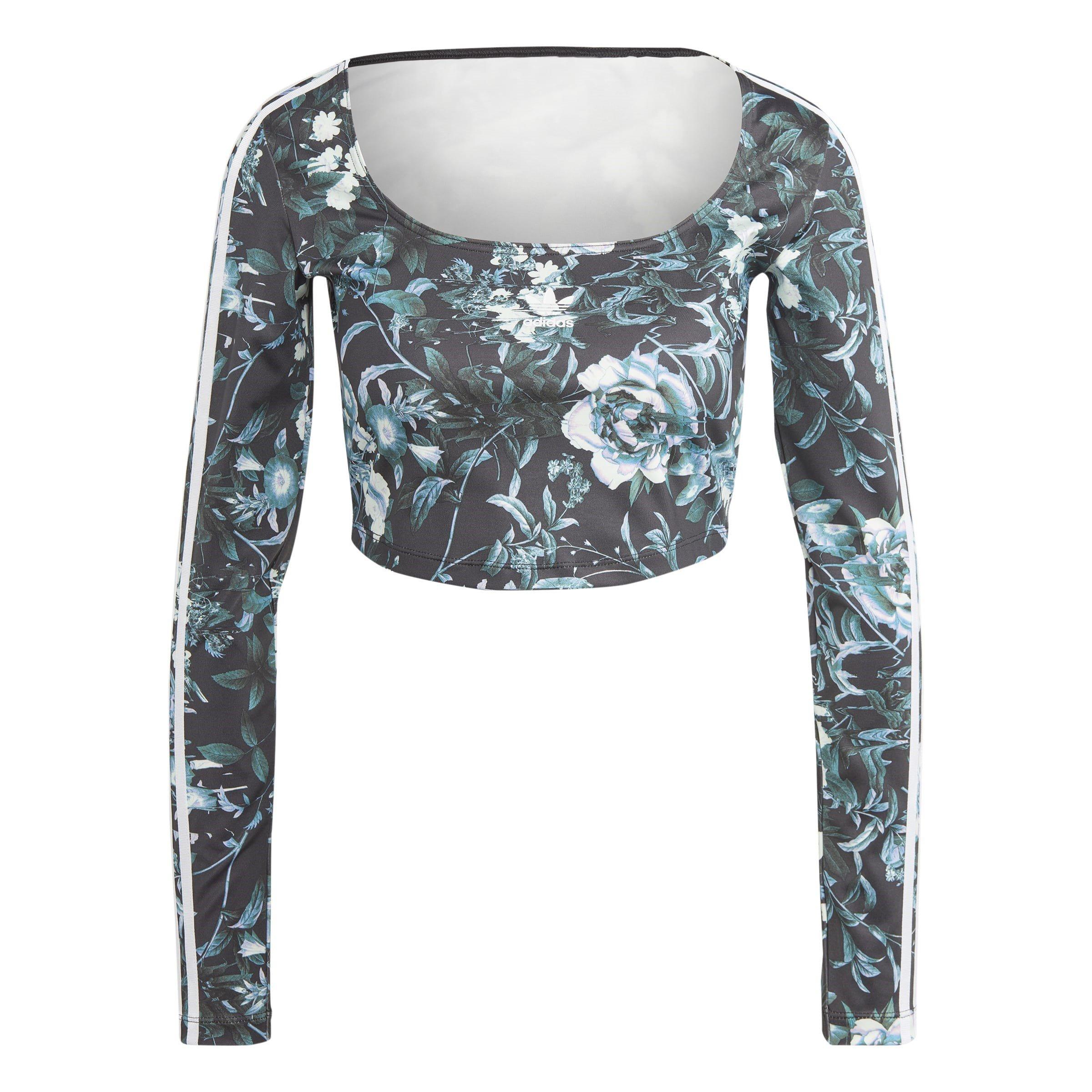 Black - adidas Originals - Women's Floral Long Sleeve Cropped Crop Top - 1