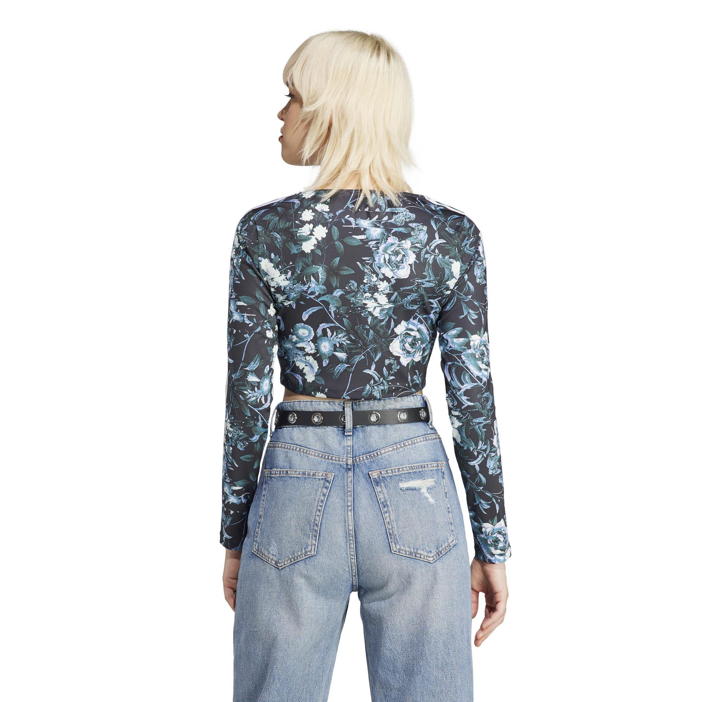Negro - adidas Originals - Flower All Over Print Long-Sleeve Crop Top - 3
