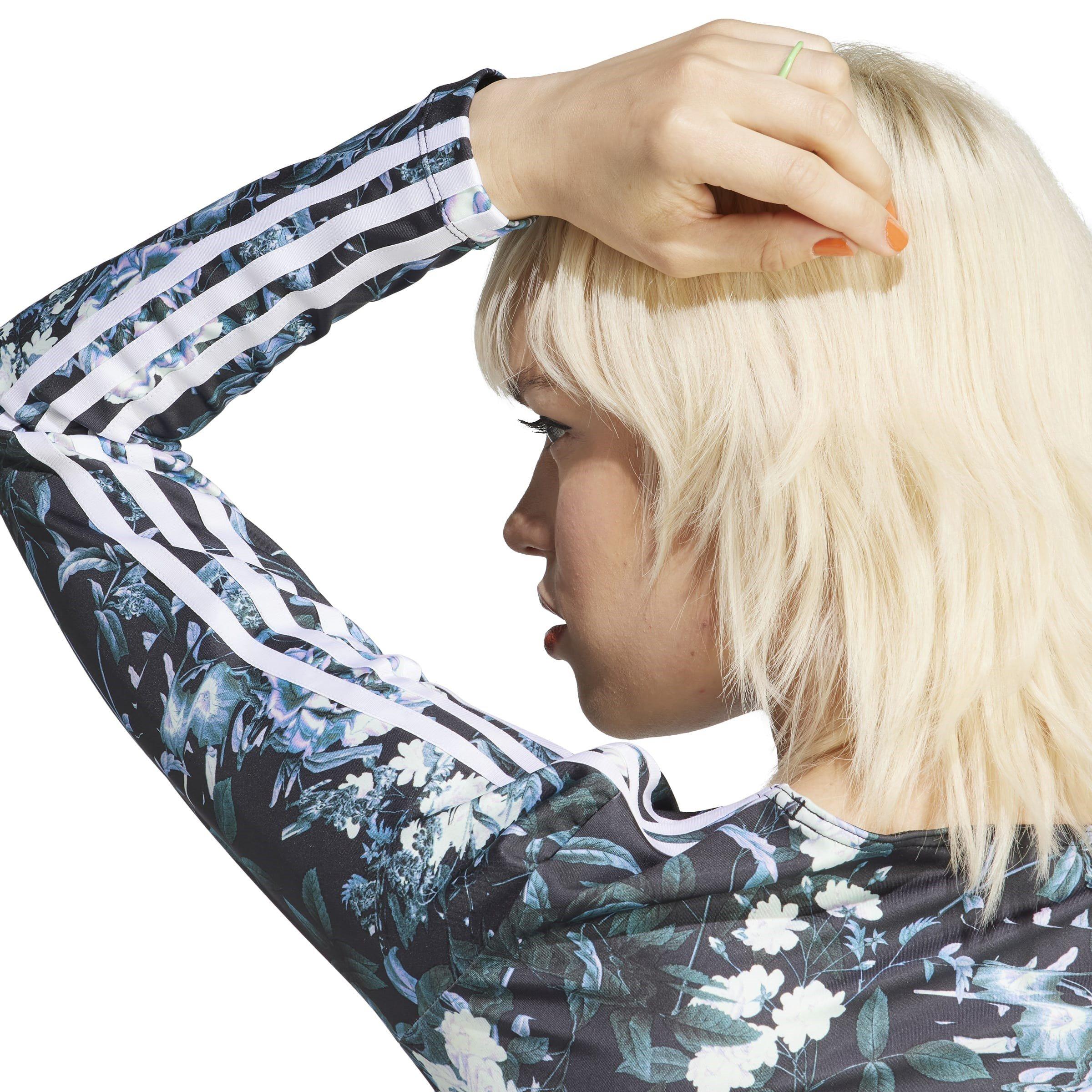 Negro - adidas Originals - Flower All Over Print Long-Sleeve Crop Top - 6