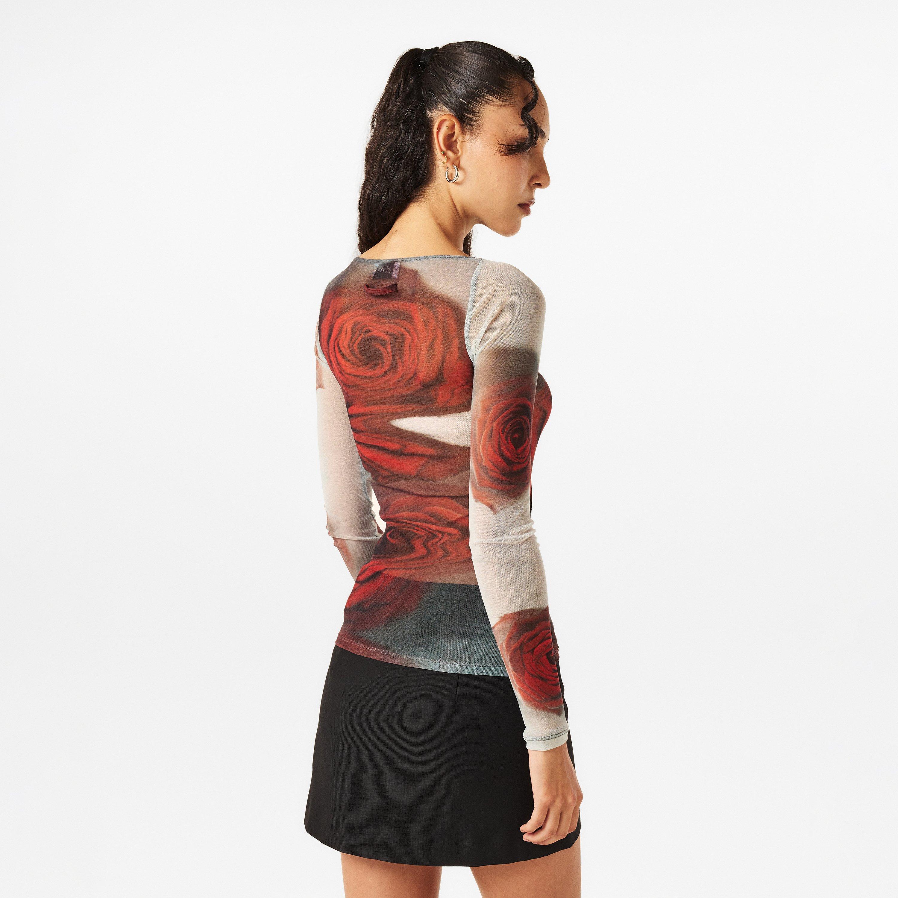 White/Grey/Red - Jean Paul Gaultier - Women's Long-Sleeve Crop Top - 4