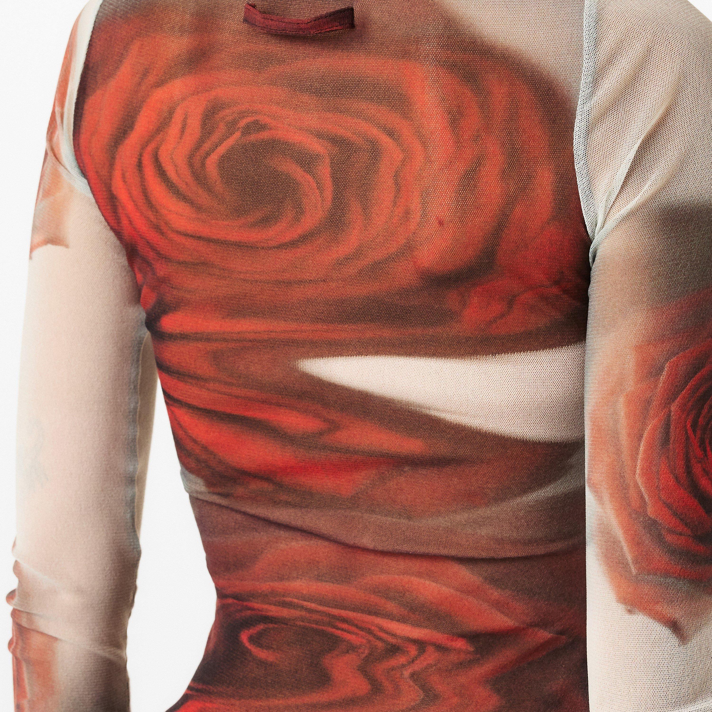 White/Grey/Red - Jean Paul Gaultier - Women's Long-Sleeve Crop Top - 5