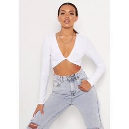 Missy Empire Slinky Twist Front Long Sleeve Crop Top