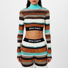 Palm Angels Stripe Knit Logo Long Sleeve Top