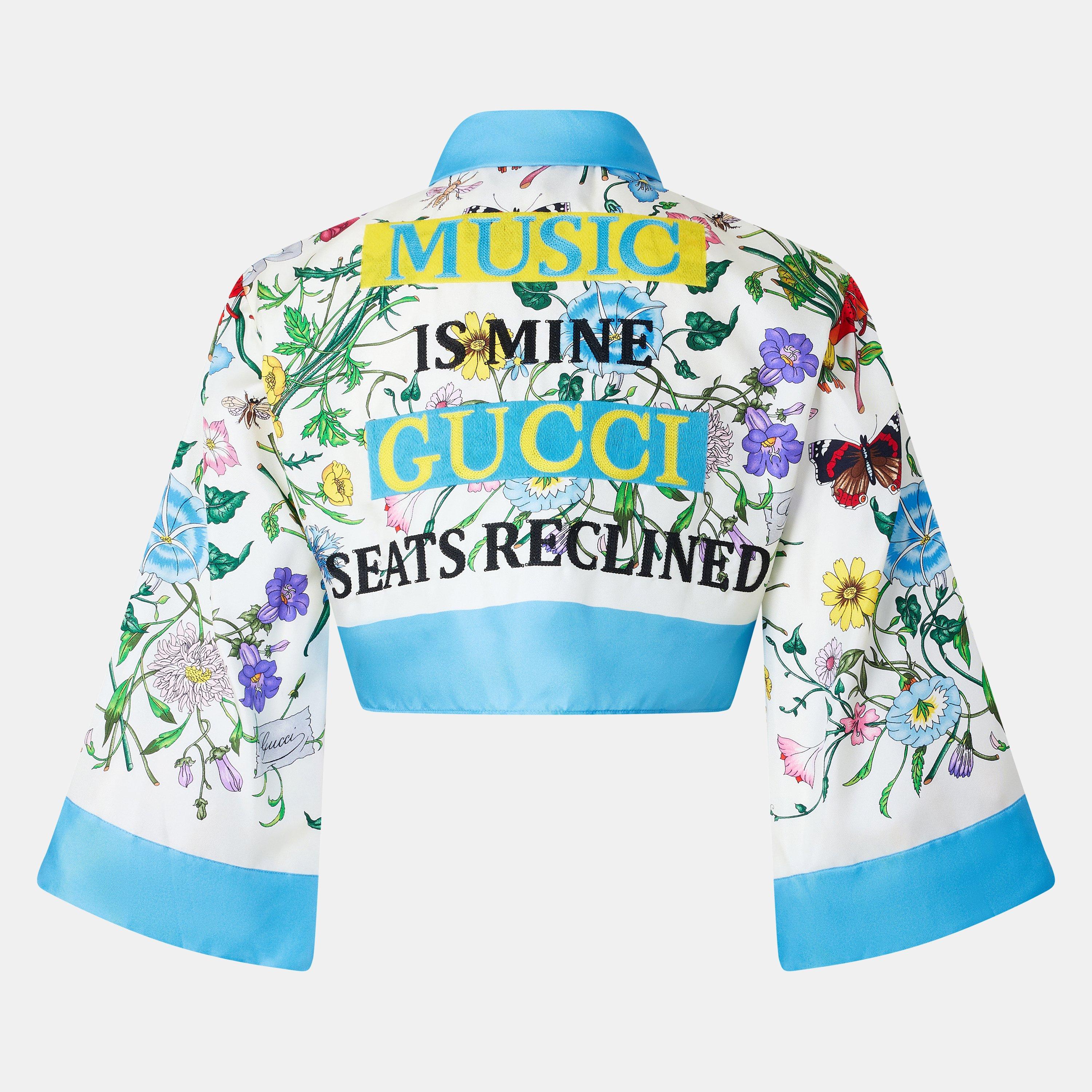 Ivory/L Blue/Mc - Gucci - Women's Long Sleeve Cropped Crop Top - 2