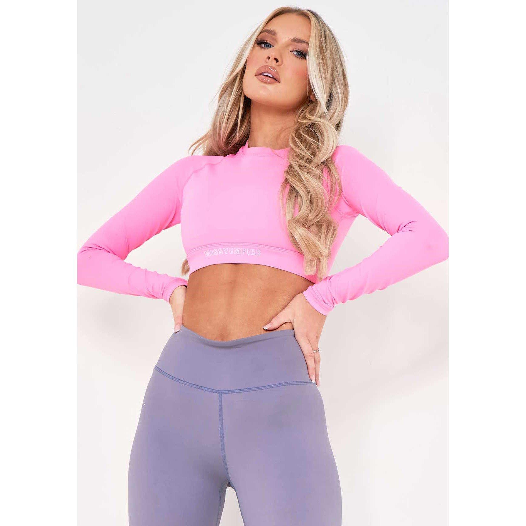 Pink - Missy Empire - Long Sleeve Gym Crop Top