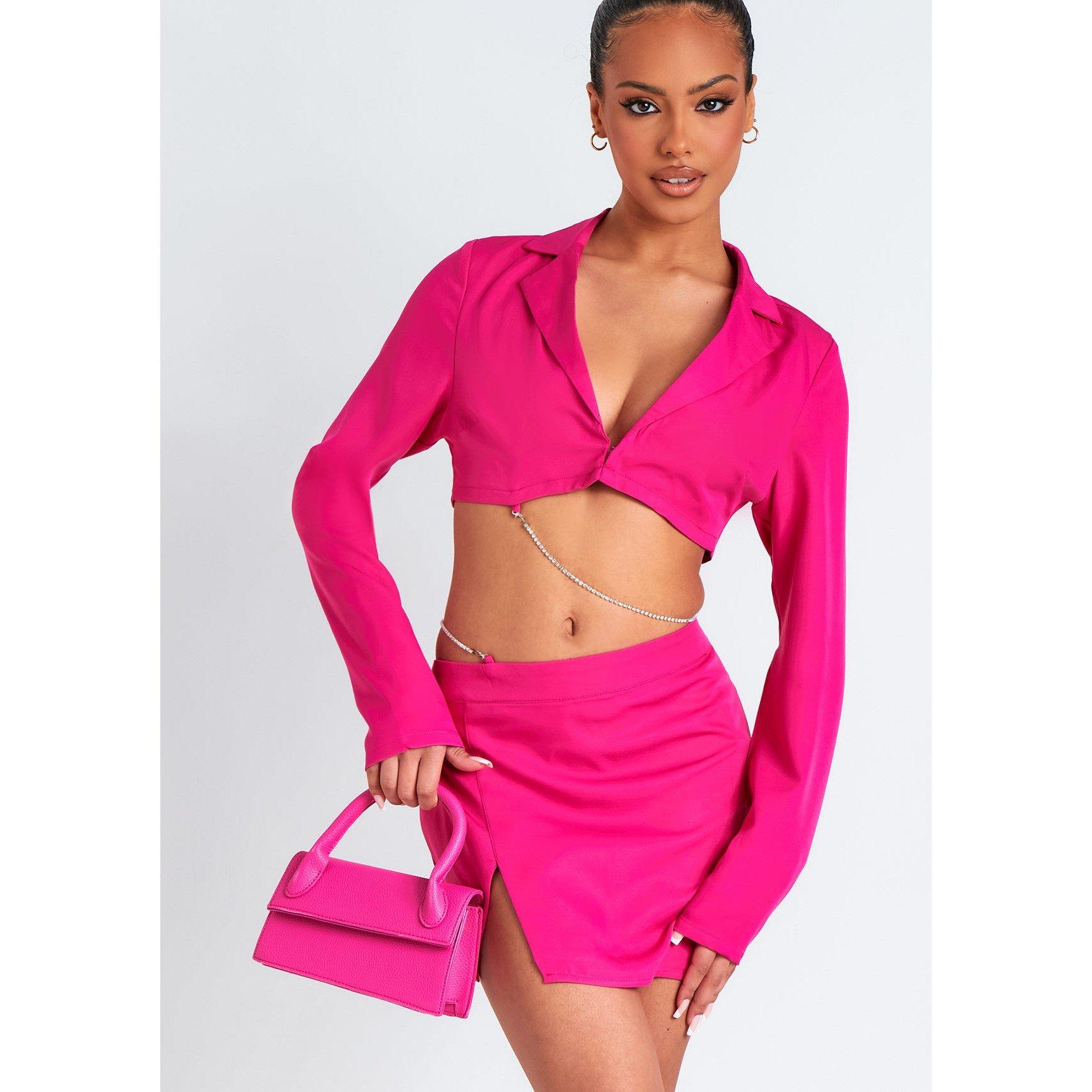 Missy Empire Women's Diamante Chain Detail Cropped Blazer Co-Ord - Pink - 10 (S)