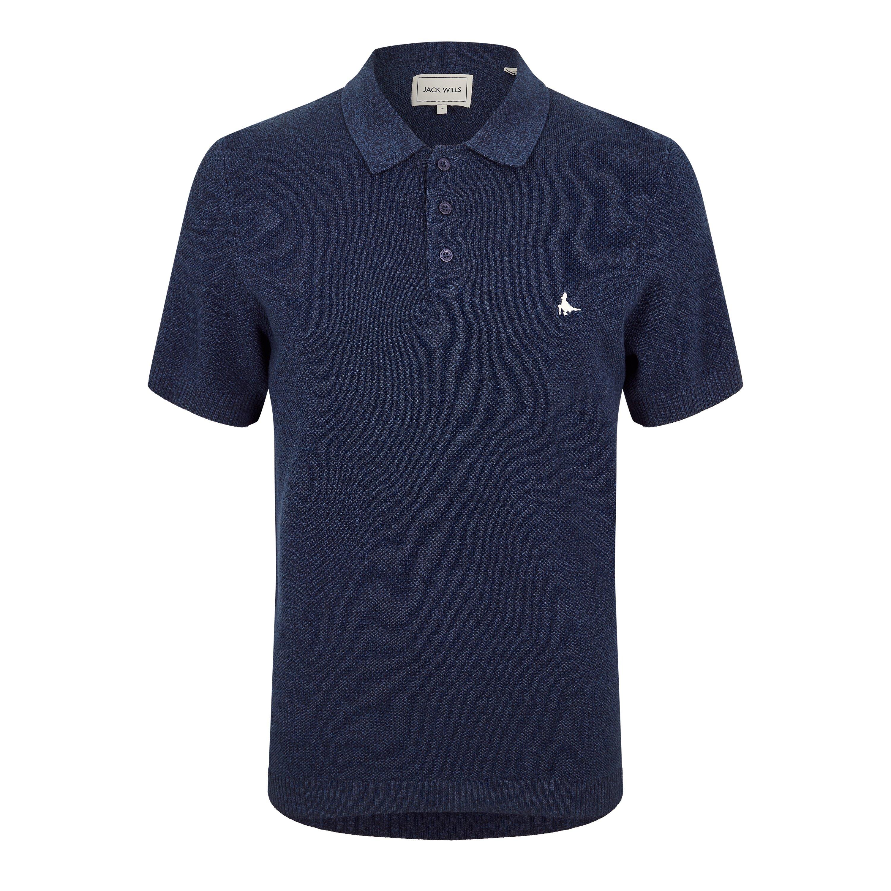 Jack Wills Men's Knitted Short Sleeve Polo Shirt - Navy - 2XL