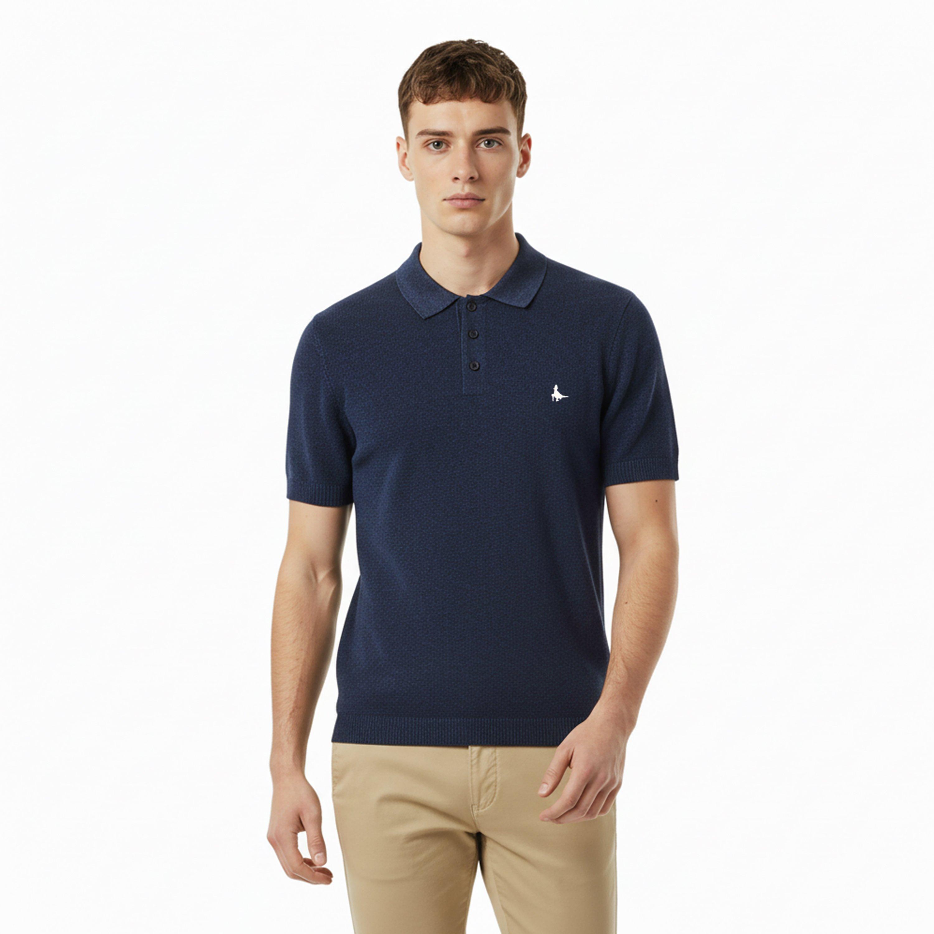 Navy - Jack Wills - Men's Knitted Short Sleeve Polo Shirt - 3