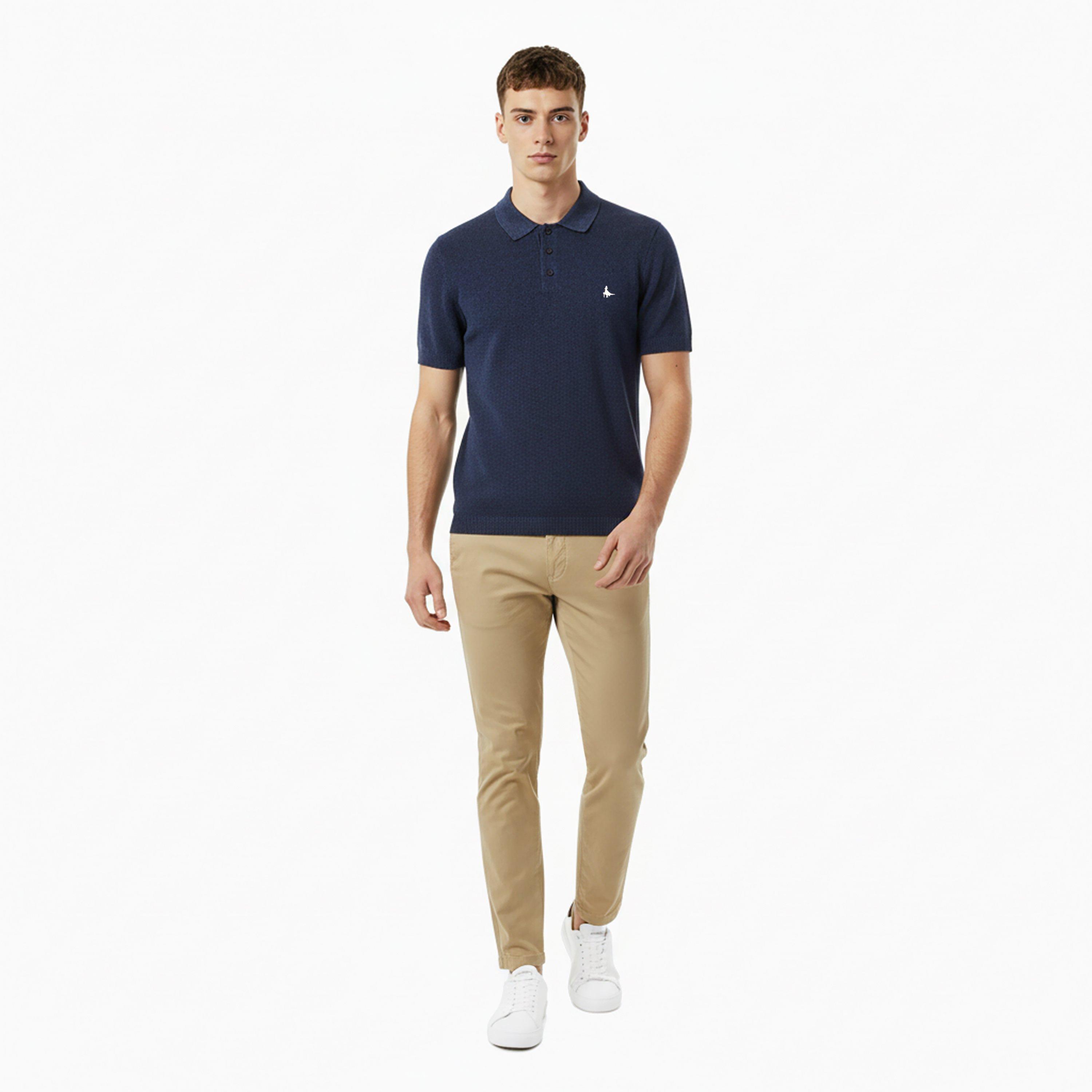 Navy - Jack Wills - Men's Knitted Short Sleeve Polo Shirt - 5