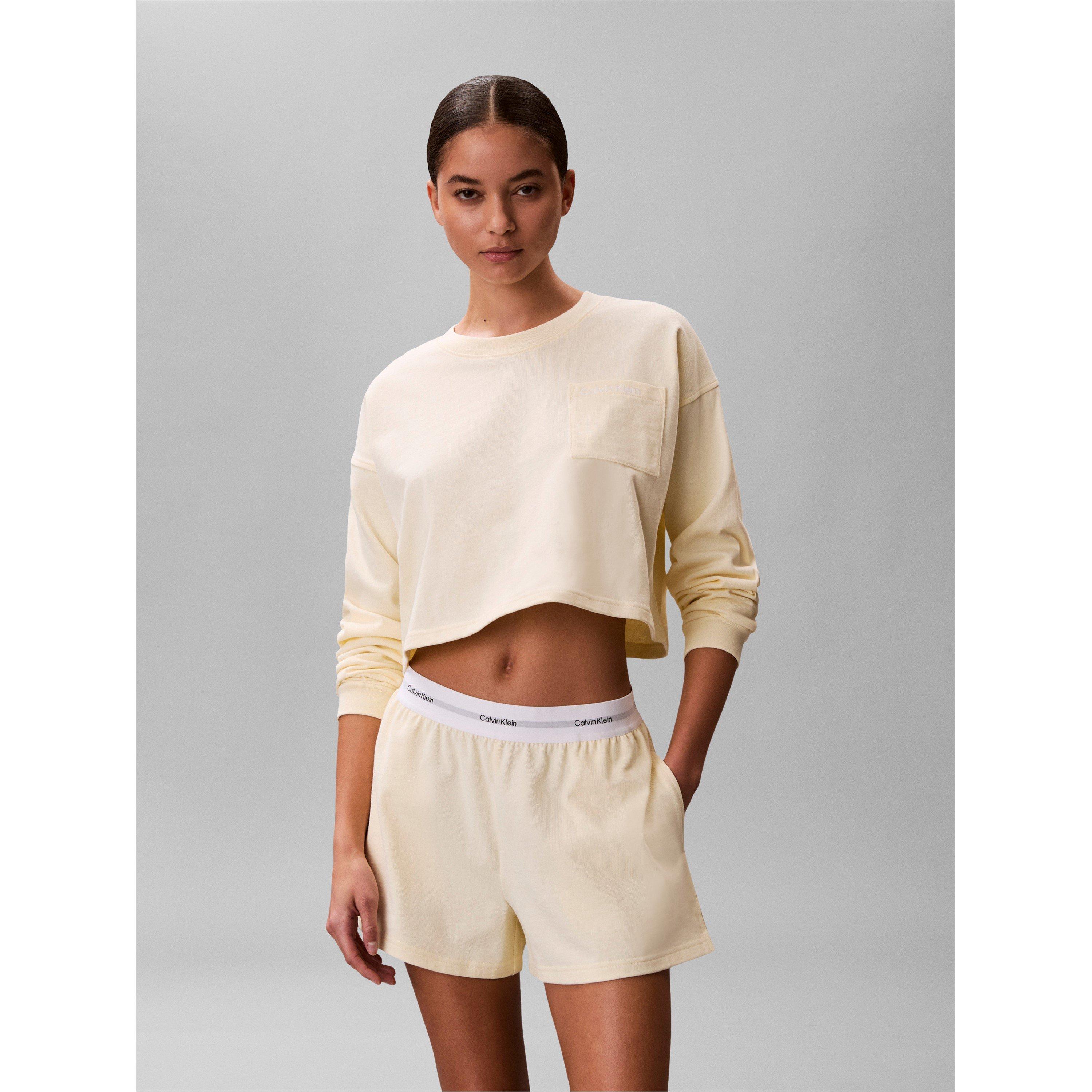 Calvin Klein Women's Long Sleeve Cropped Crop Top - Pear Sorbet - Size 10 (S)