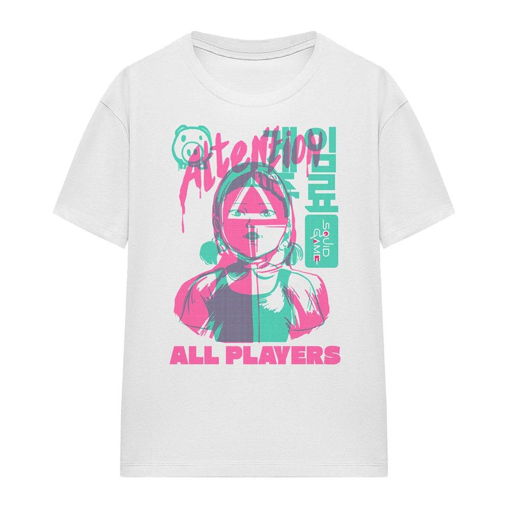 White - Squid Game - Squid Game Attention All Players Ladies T Shirt W - 4
