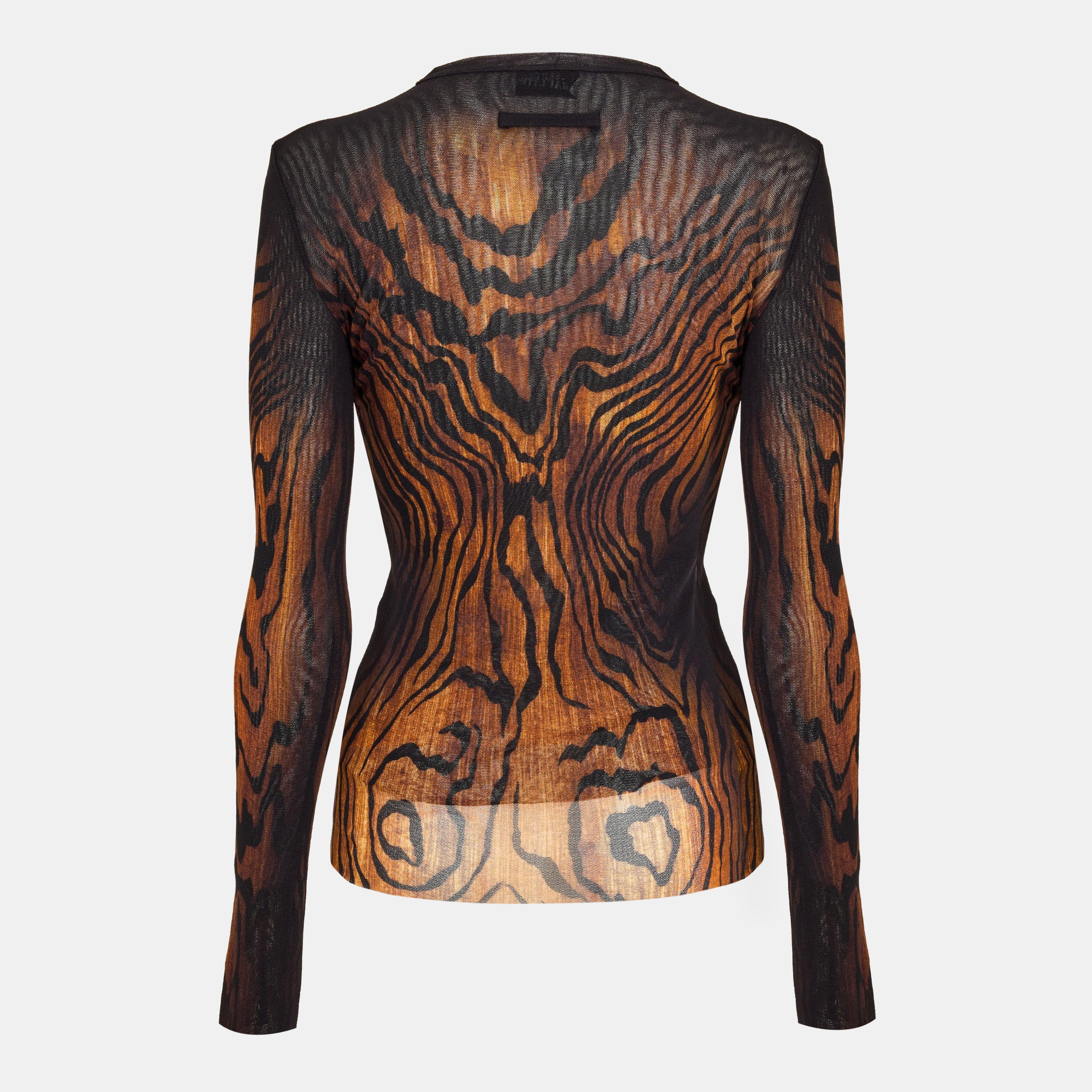 Black/Brwn - Jean Paul Gaultier - Women's Mesh Printed Crop Top - 2