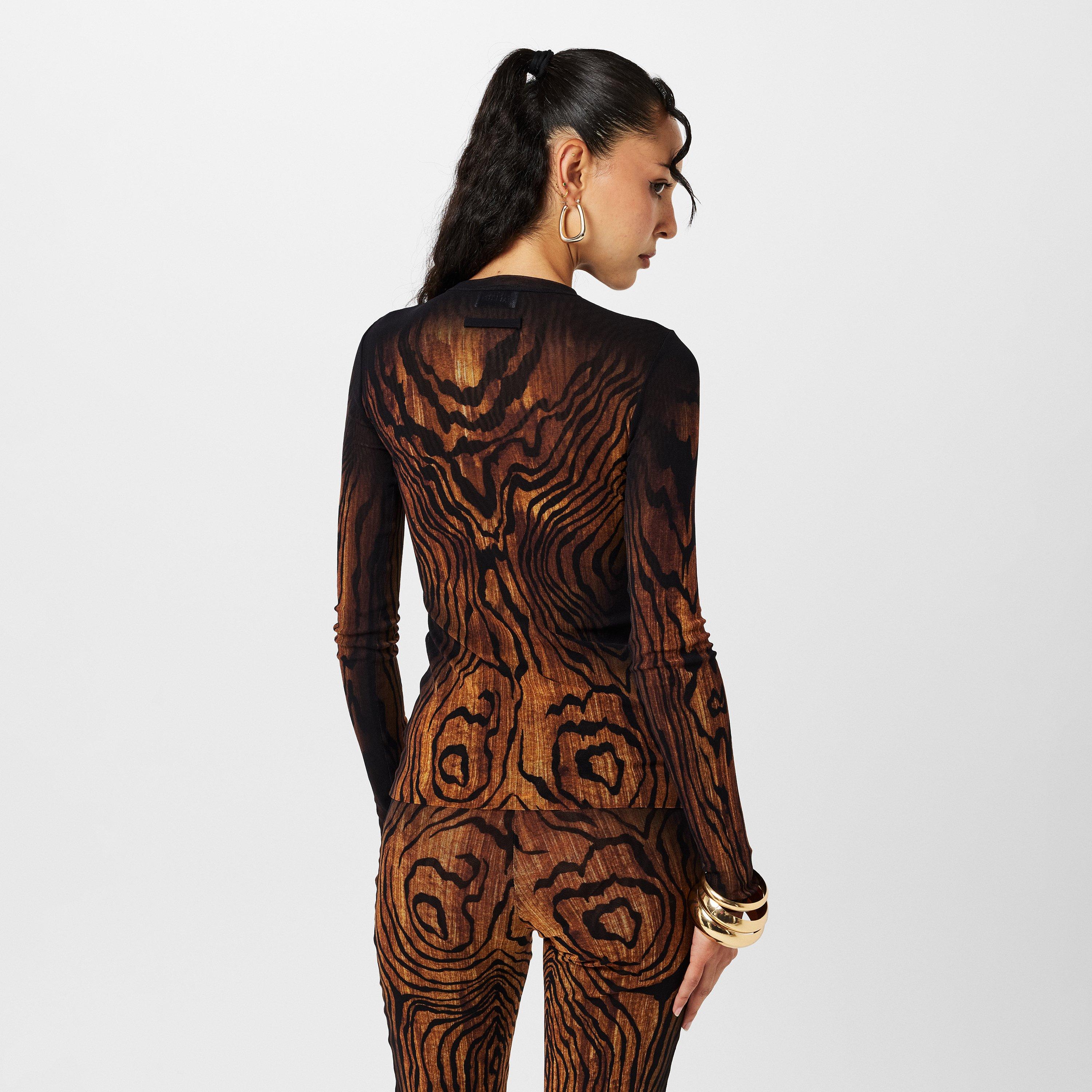 Black/Brwn - Jean Paul Gaultier - Women's Mesh Printed Crop Top - 4