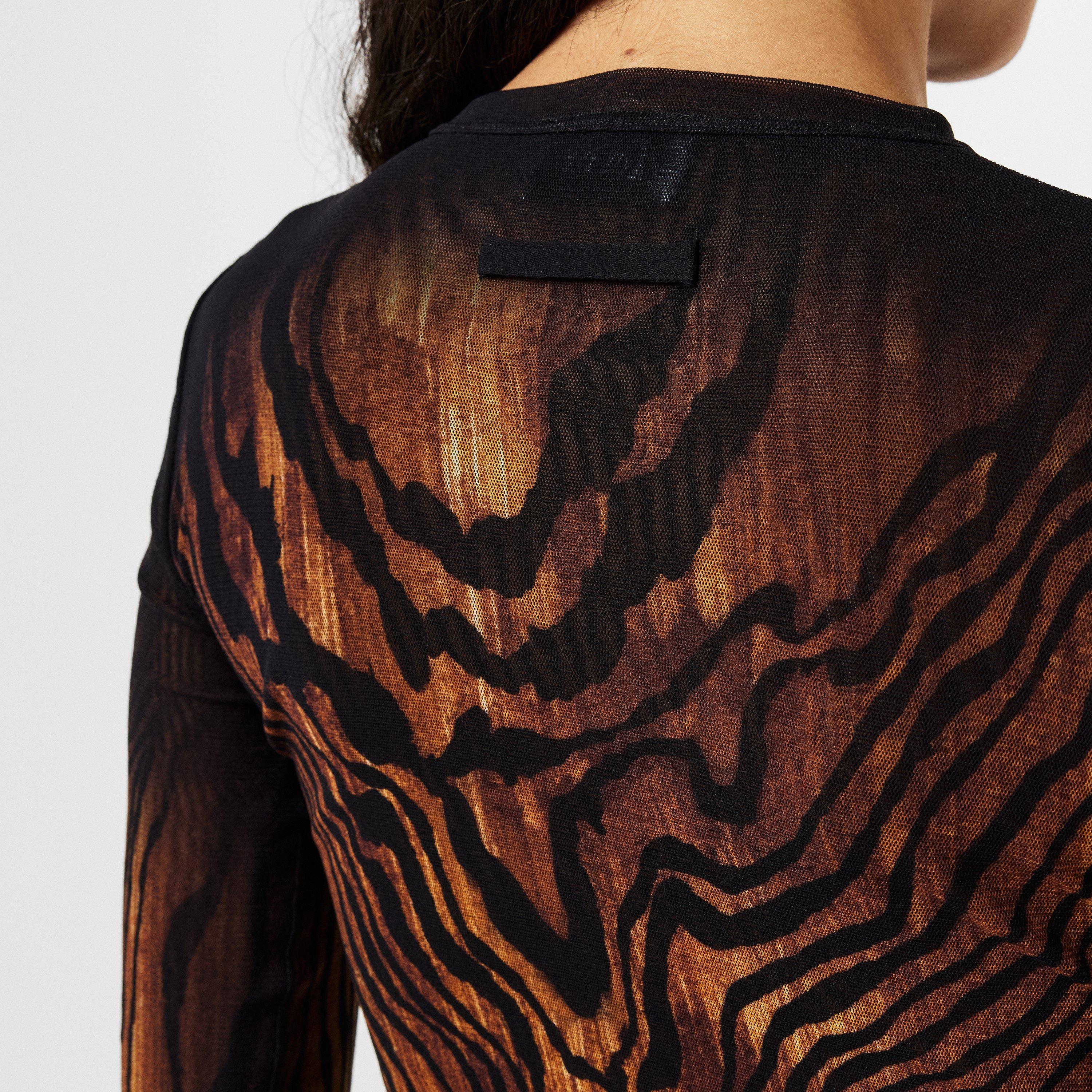 Jean Paul Gaultier Women's Mesh Printed Long Sleeve Crop Top