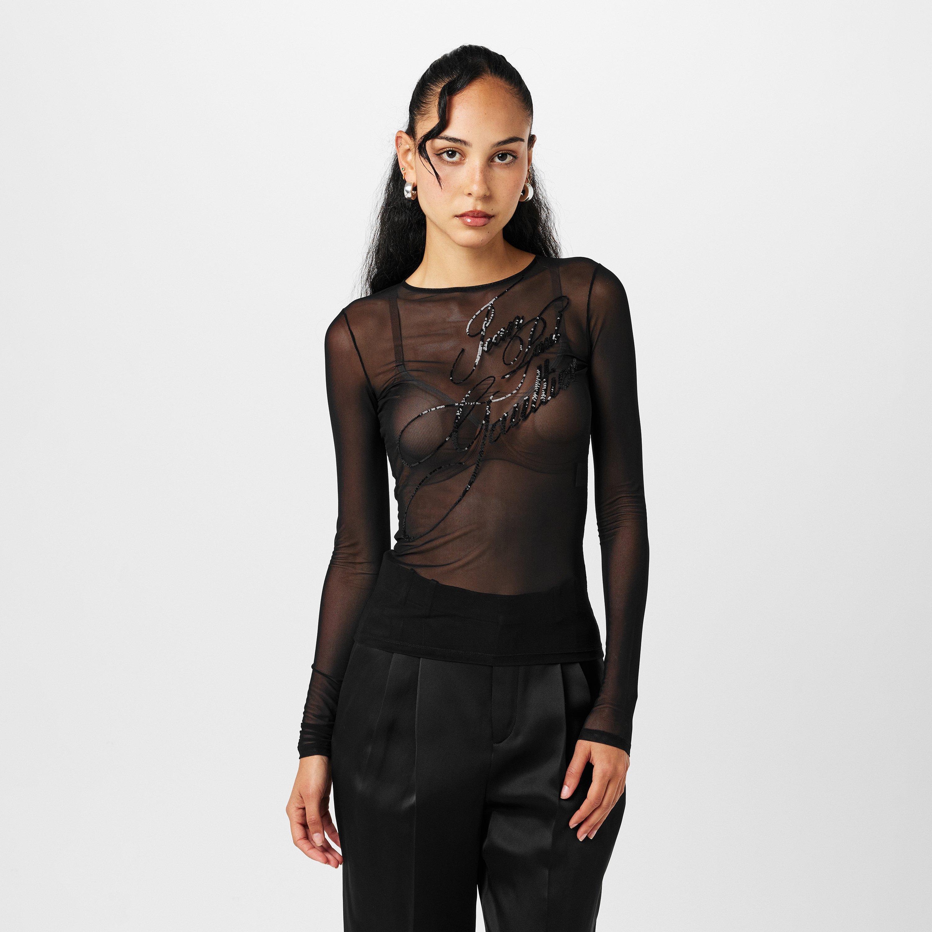 Black - Jean Paul Gaultier - Women's Mesh Sequin Crop Top - 3