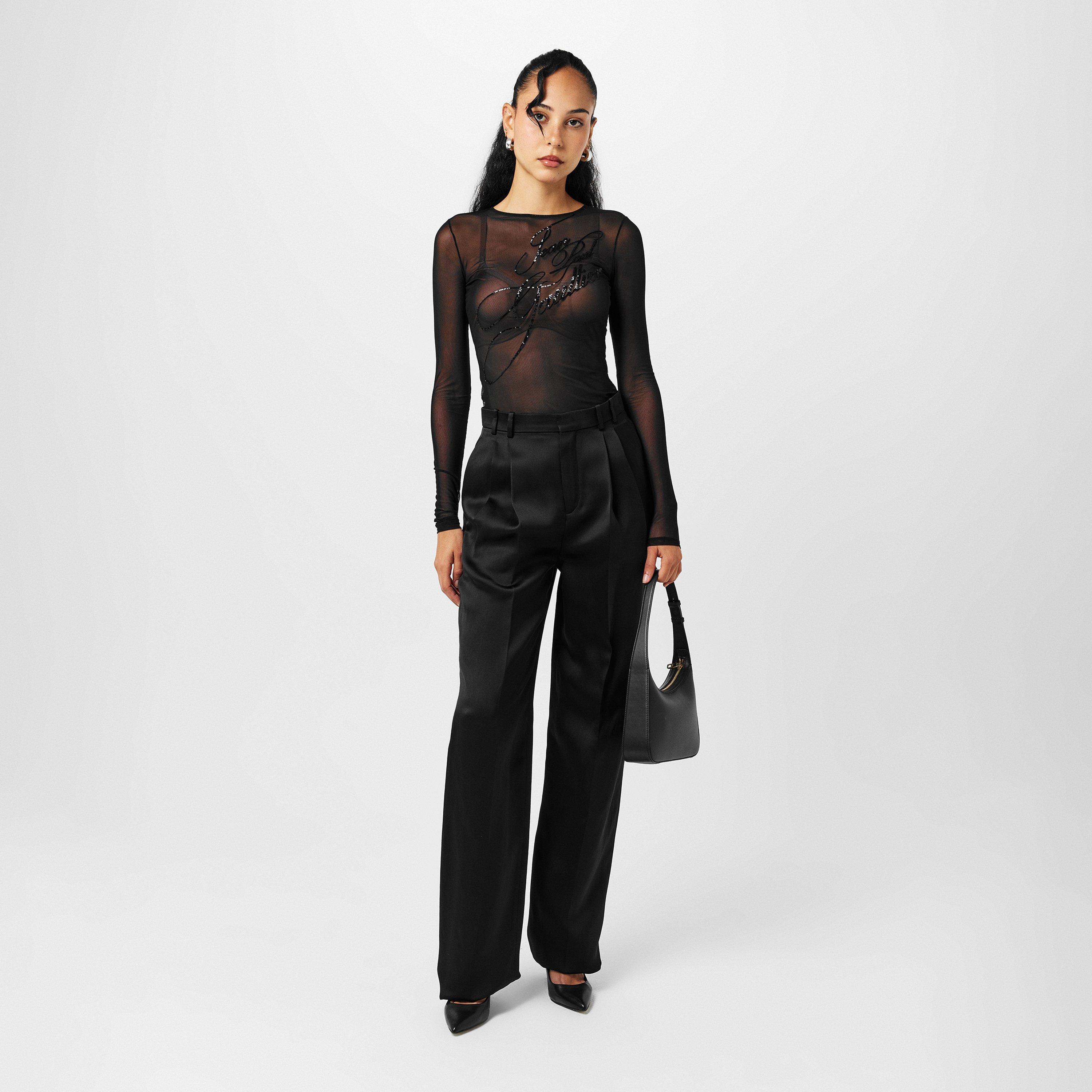 Jean Paul Gaultier Women's Mesh Sequin Long Sleeve Crop Top