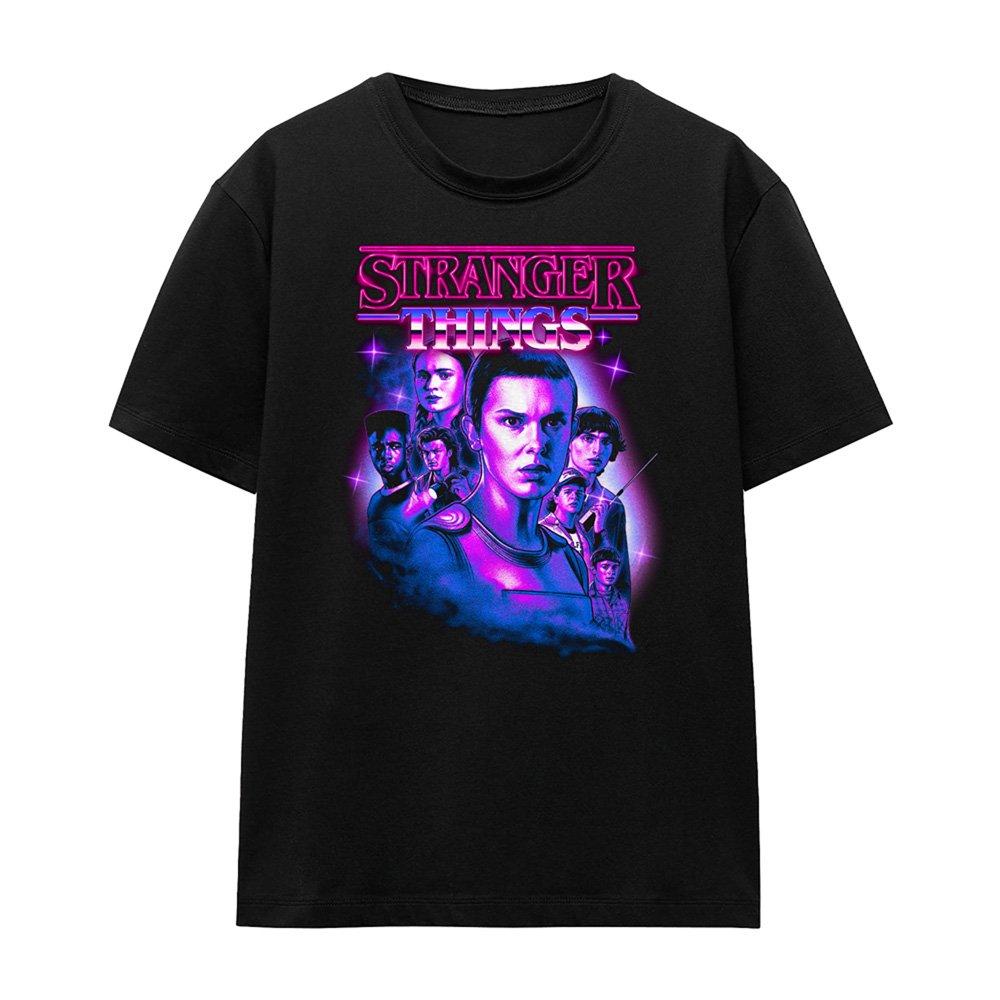 Black - Stranger Things - Stranger Things Neon Retro Group Logo Ladies T Shi - 4