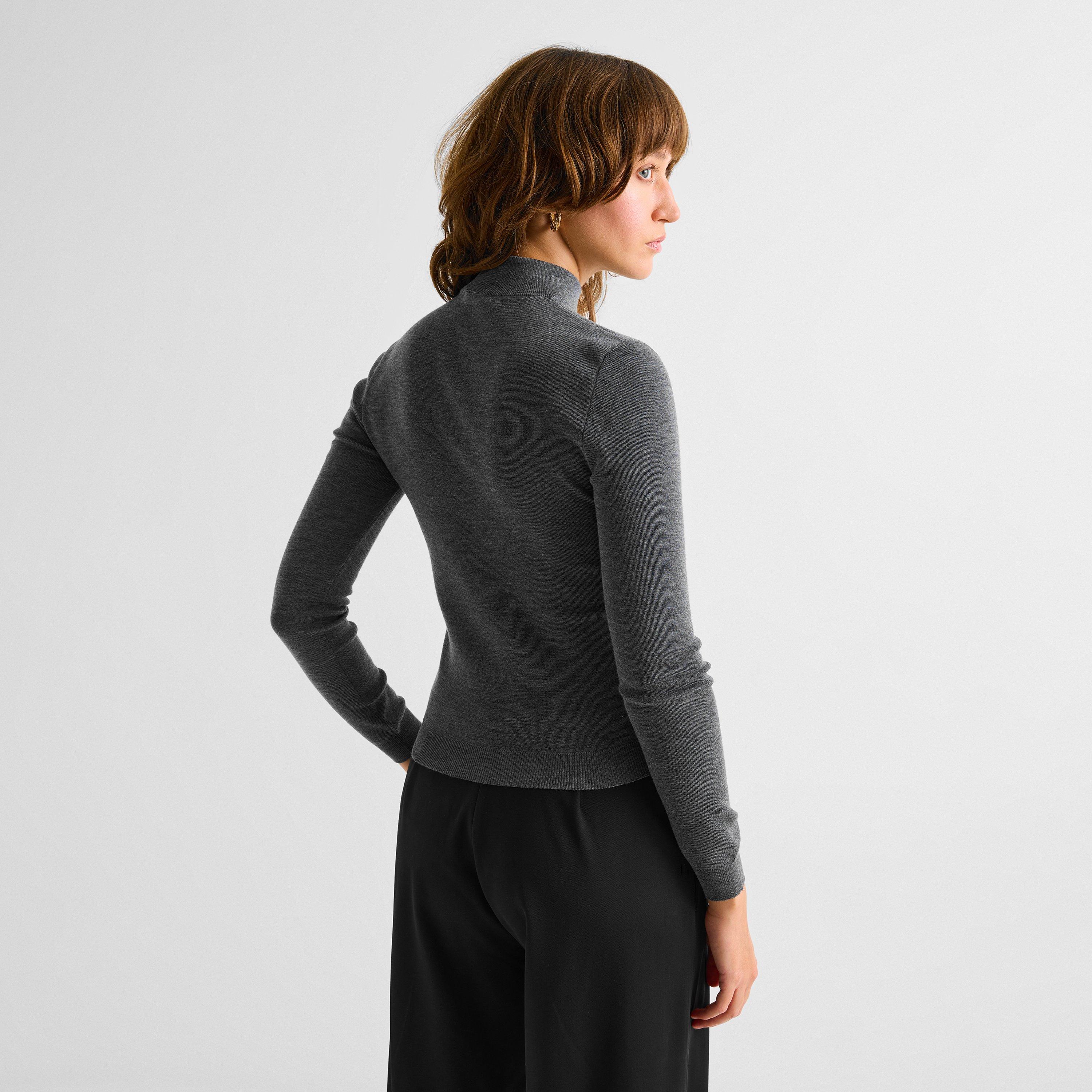 Dark Grey - Gucci - Women's Mock-Neck Wool Jumper - 4