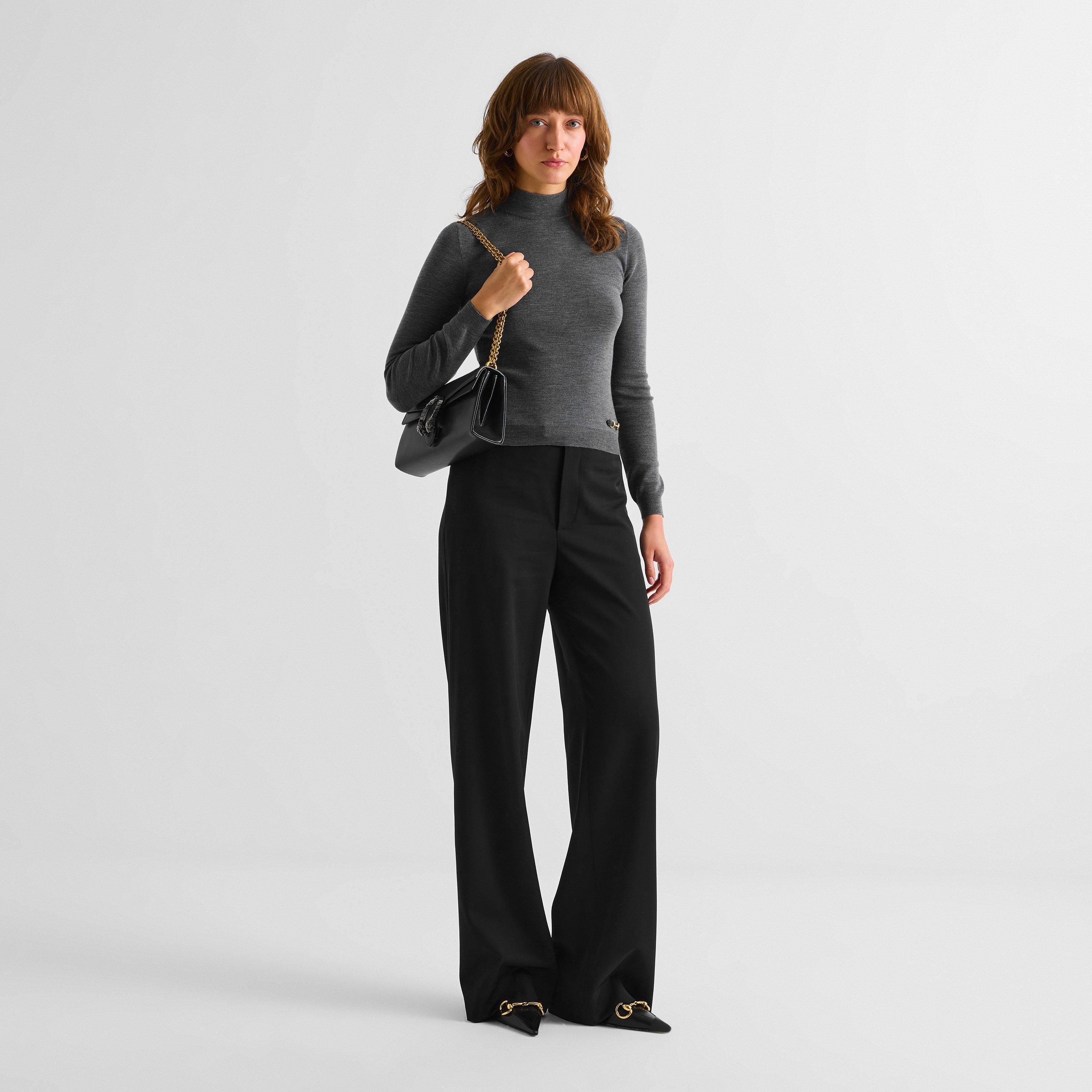Dark Grey - Gucci - Women's Mock-Neck Wool Jumper - 5
