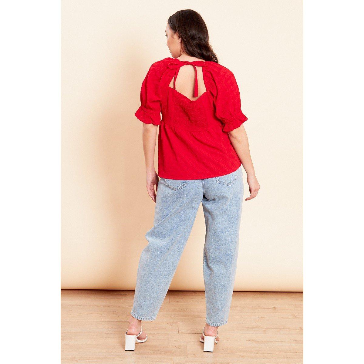 Red - Wednesday Girls - Wednesd Puff Sleeve Top - 2