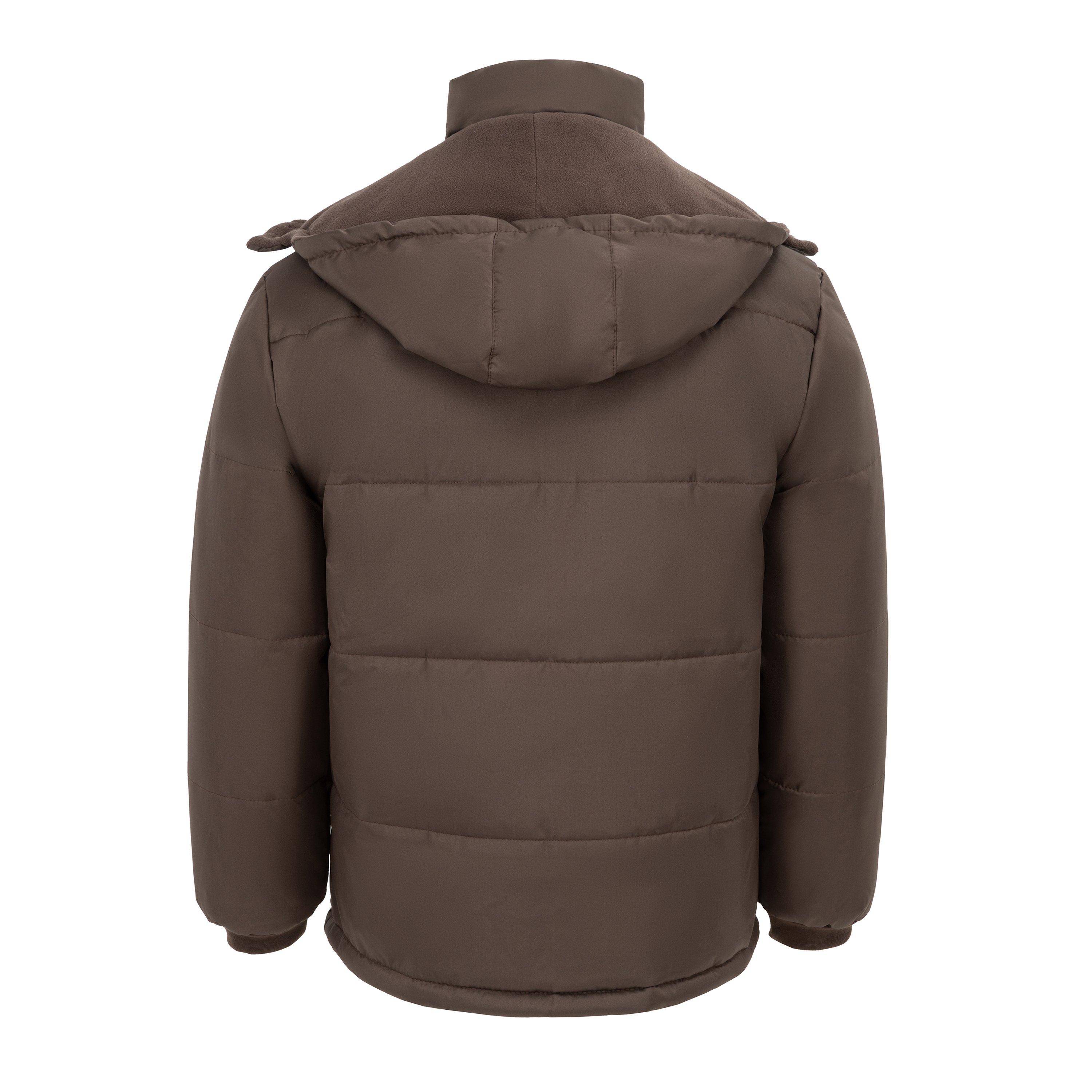 Brown - Lonsdale - Long Sleeve Detachable Hood Windproof Padded Puffer Jacket - 2