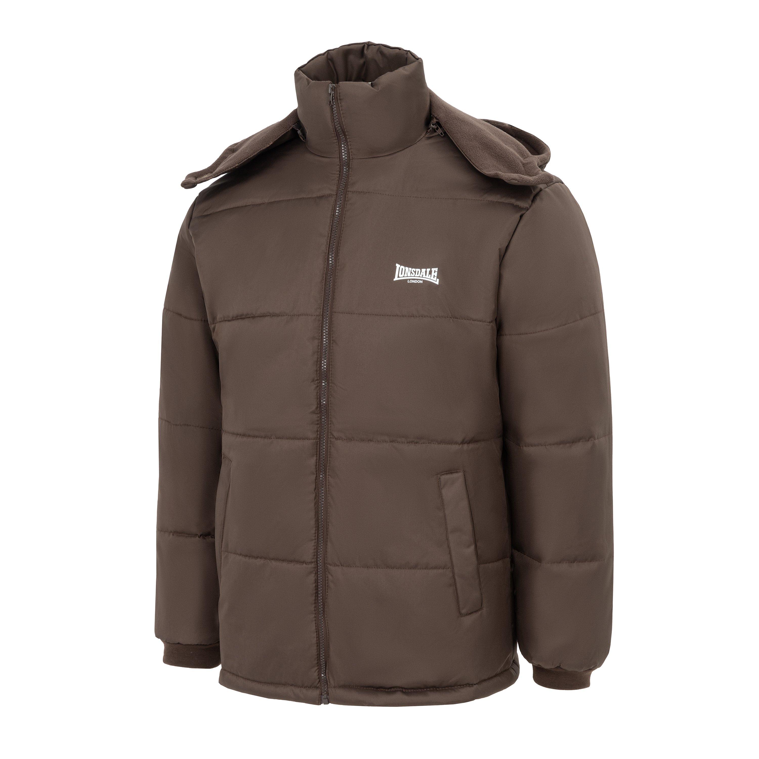 Brown - Lonsdale - Long Sleeve Detachable Hood Windproof Padded Puffer Jacket - 3