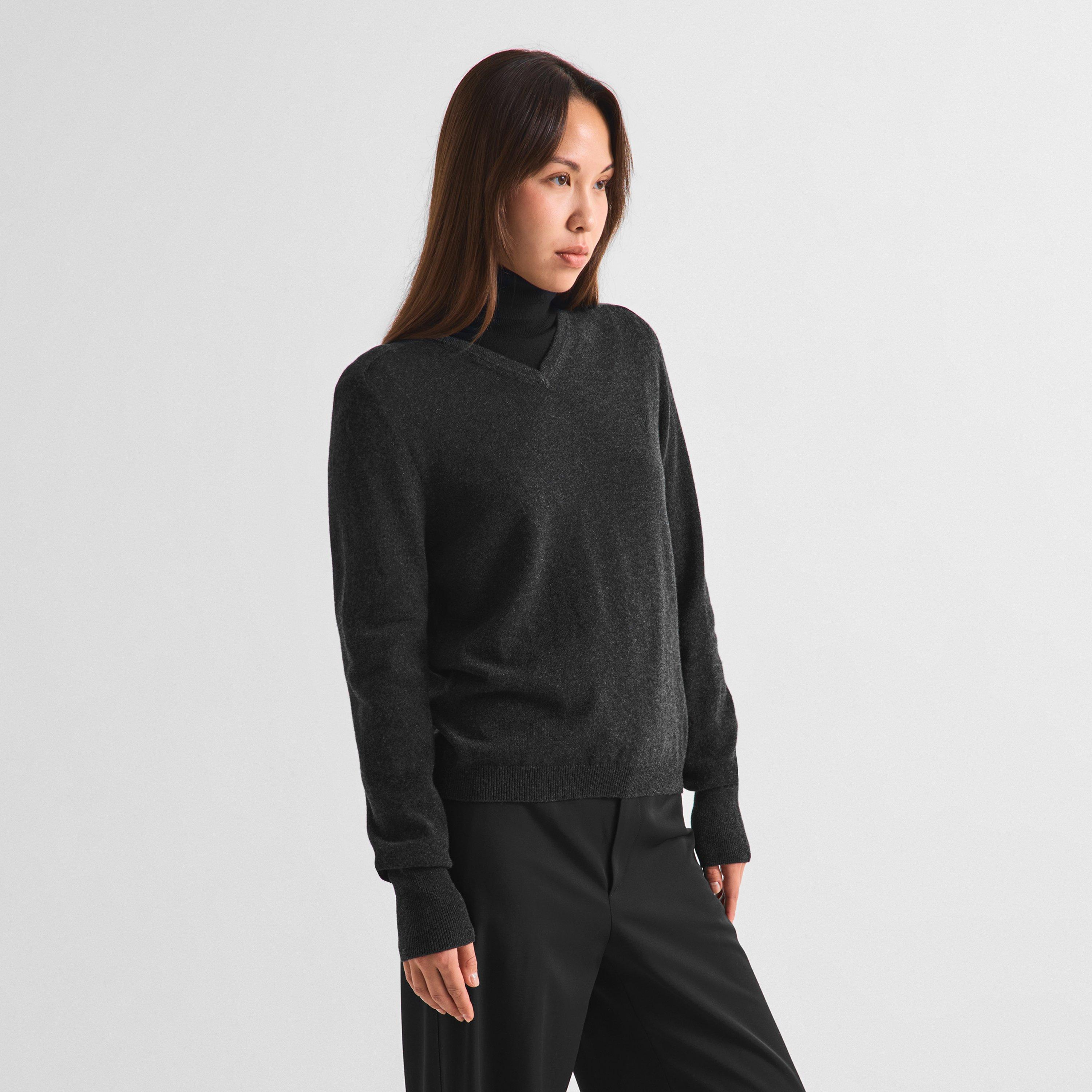 Dark Grey - Gucci - Women's Cashmere Oversized-Fit V-Neck Jumper - 3