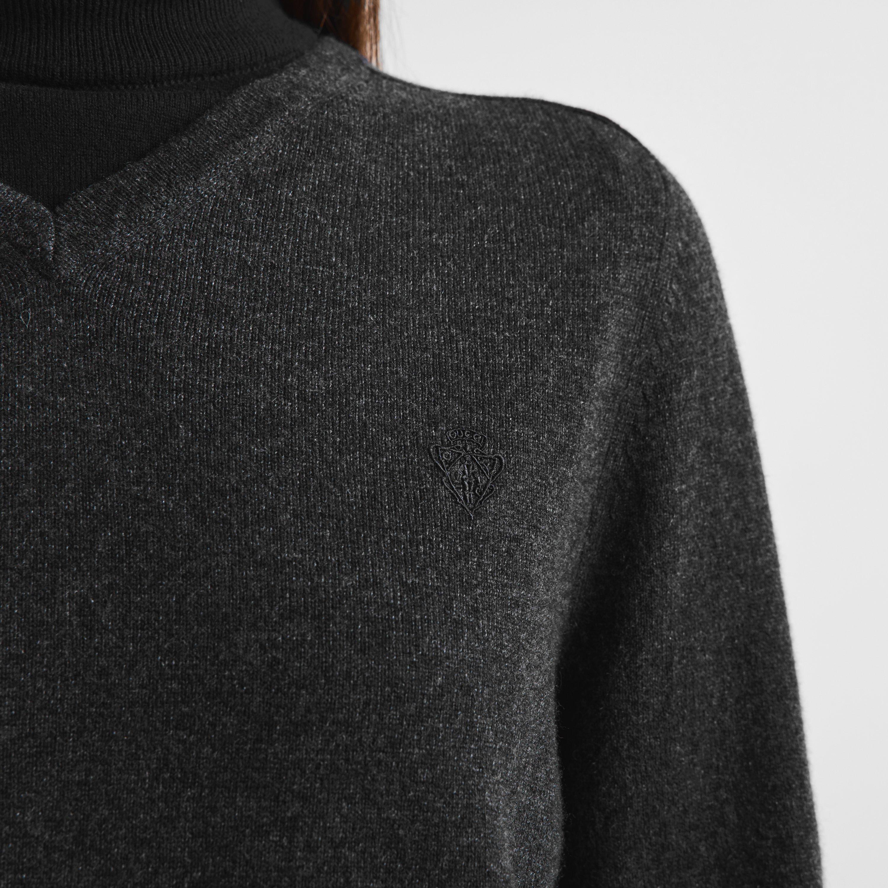 Dark Grey - Gucci - Women's Cashmere Oversized-Fit V-Neck Jumper - 5