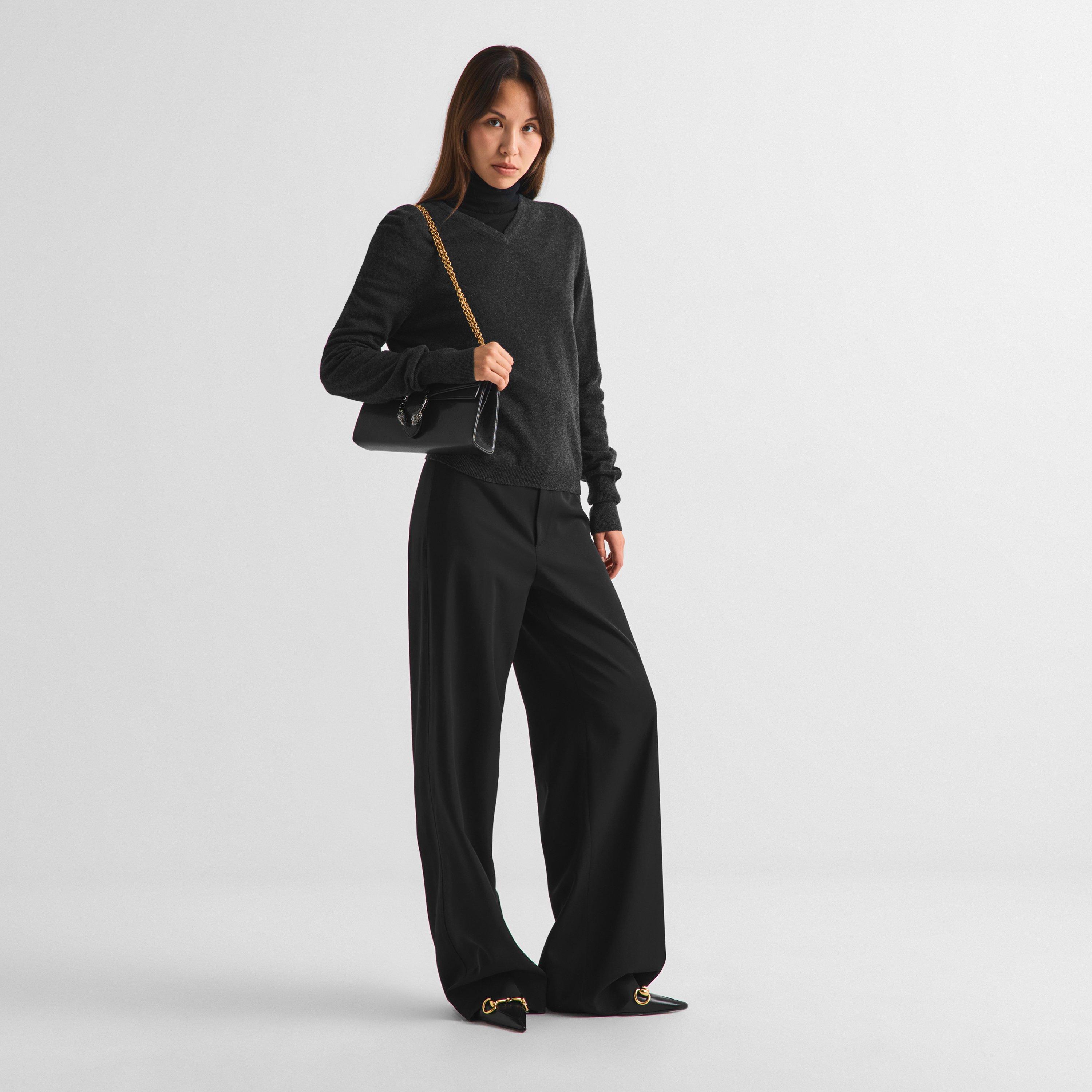 Dark Grey - Gucci - Women's Cashmere Oversized-Fit V-Neck Jumper - 6