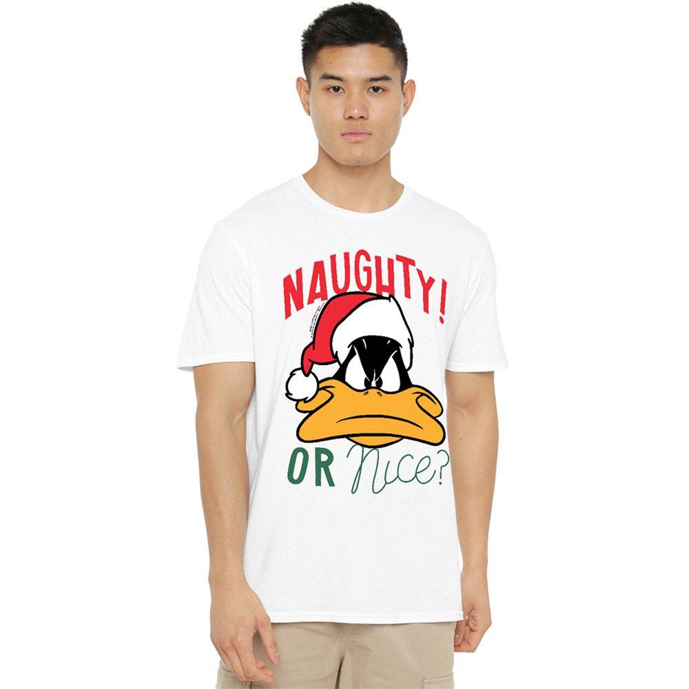Looney Tunes Men's Daffy Naughty Or Nice T-Shirt White - L