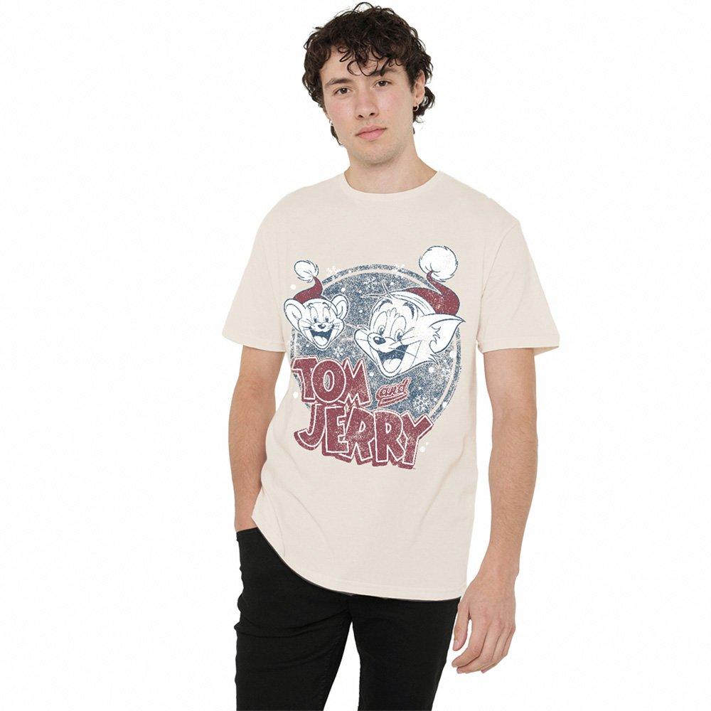 Beige - Warner Brothers - Tom And Jerry Christmas Santa Hats Retro T-Shirt - 1