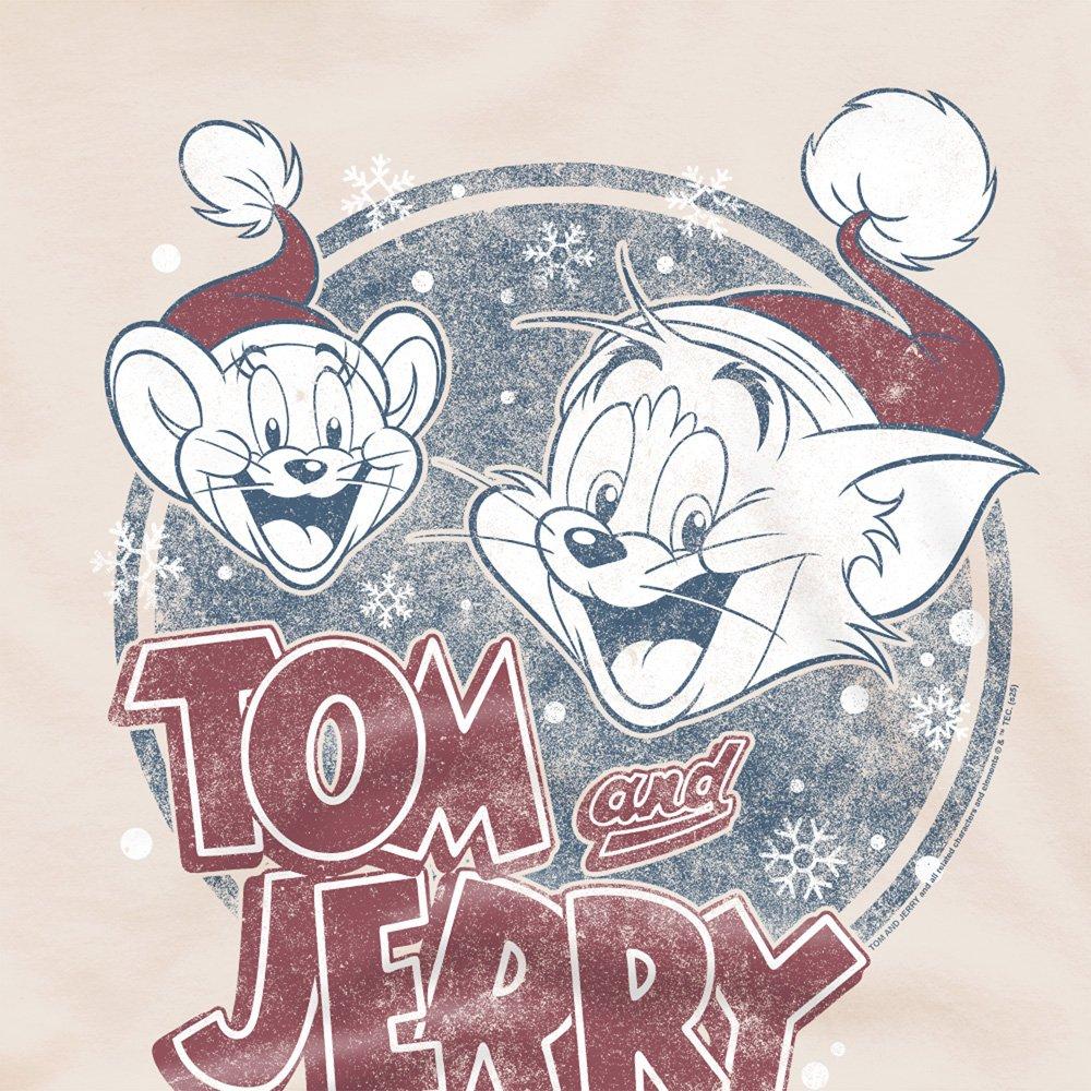 Beige - Warner Brothers - Tom And Jerry Christmas Santa Hats Retro T-Shirt - 2