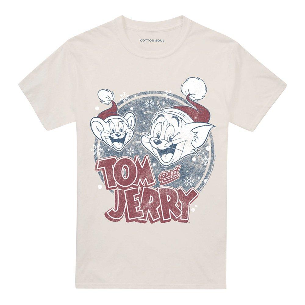 Beige - Warner Brothers - Tom And Jerry Christmas Santa Hats Retro T-Shirt - 4